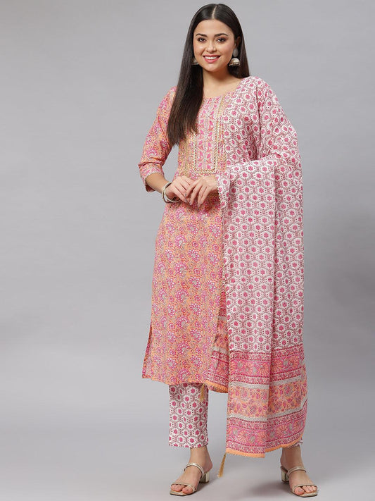 Jamal Jamaloo Pink Cotton kurta Pant set with Dupatta - Jamal Jamaloo
