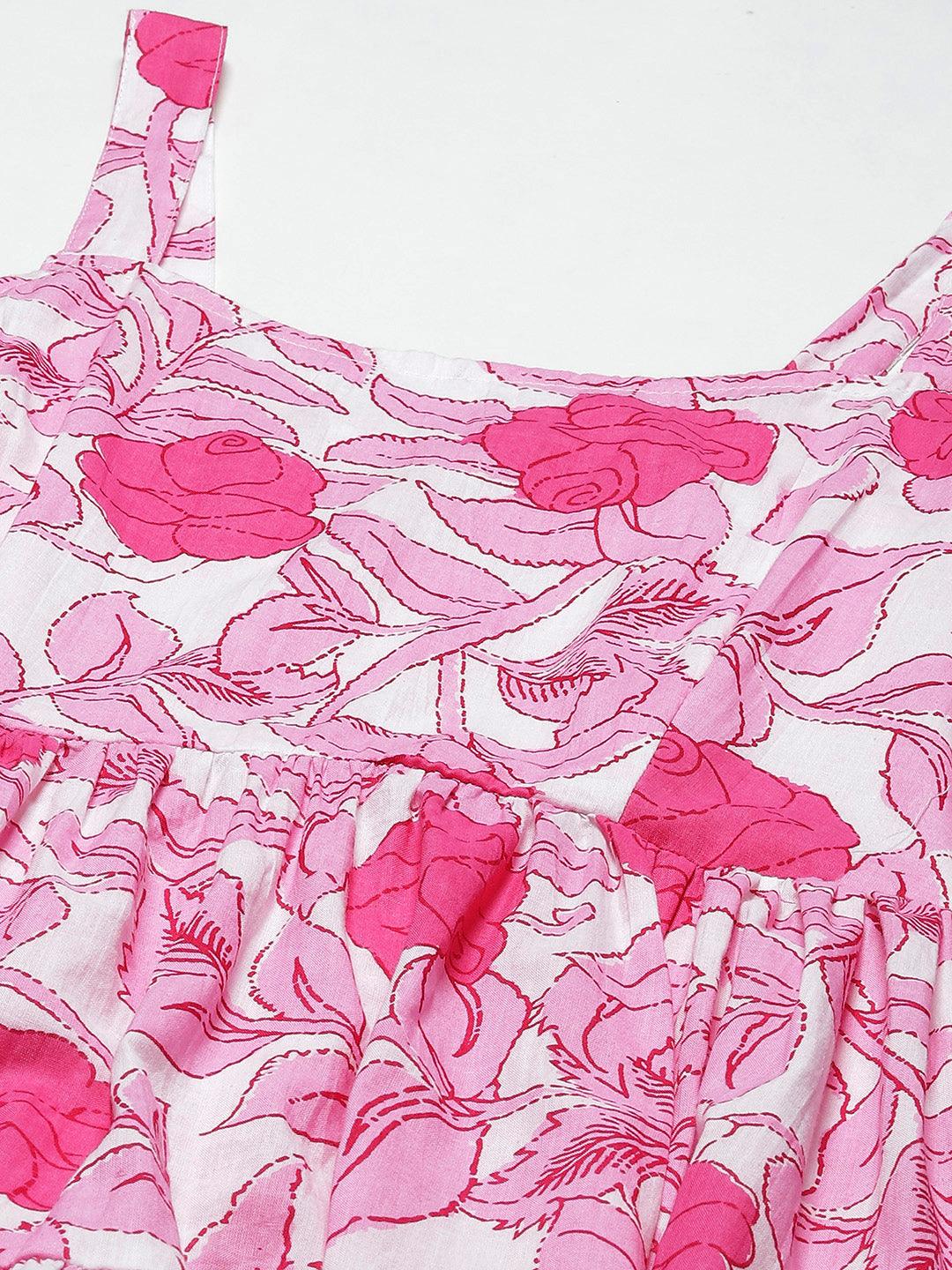 Jamal Jamaloo white & Pink Floral Shoulder Strip Long Dress - Jamal Jamaloo