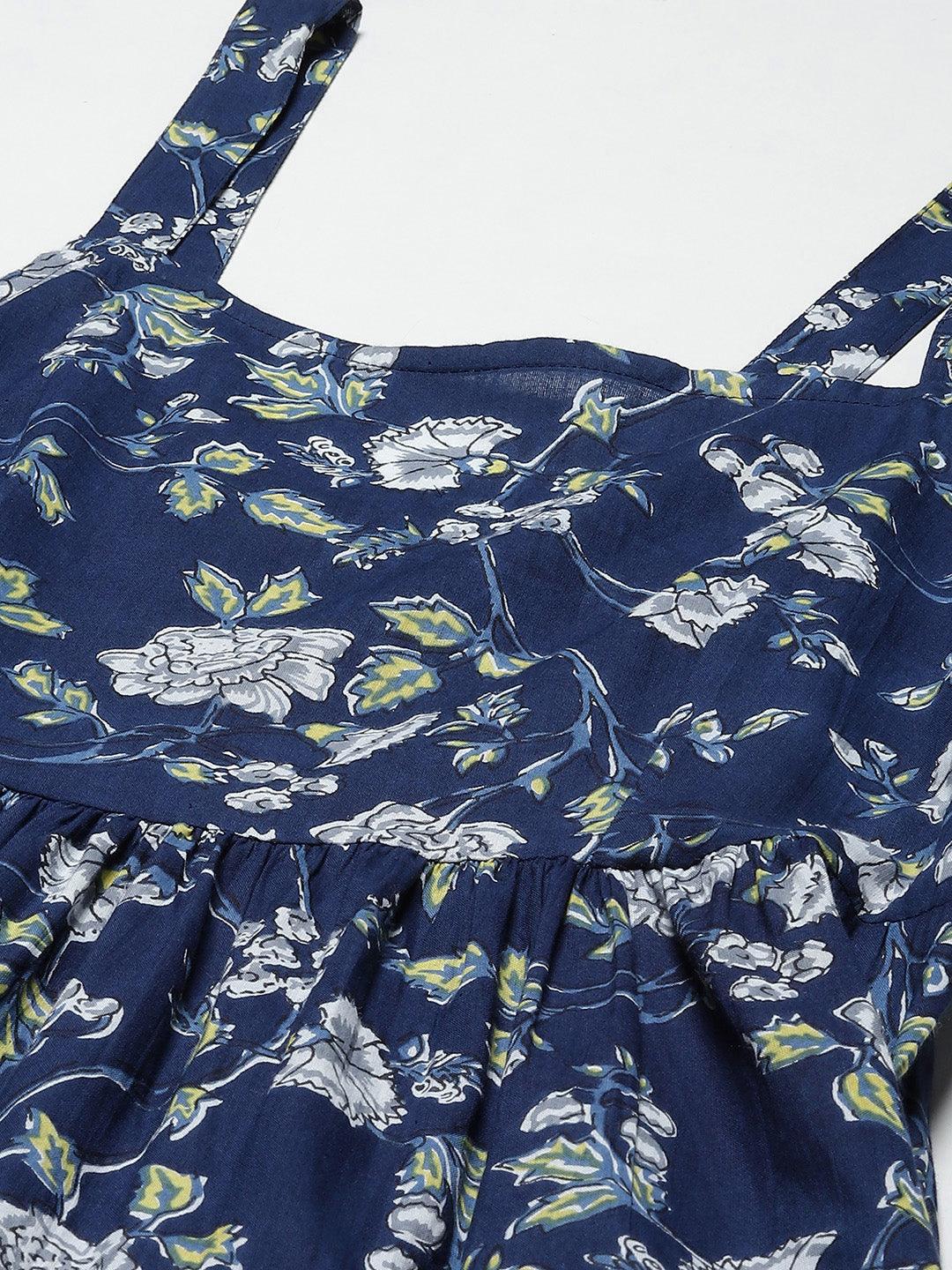Jamal Jamaloo Blue Floral Shoulder Strip Long Dress - Jamal Jamaloo