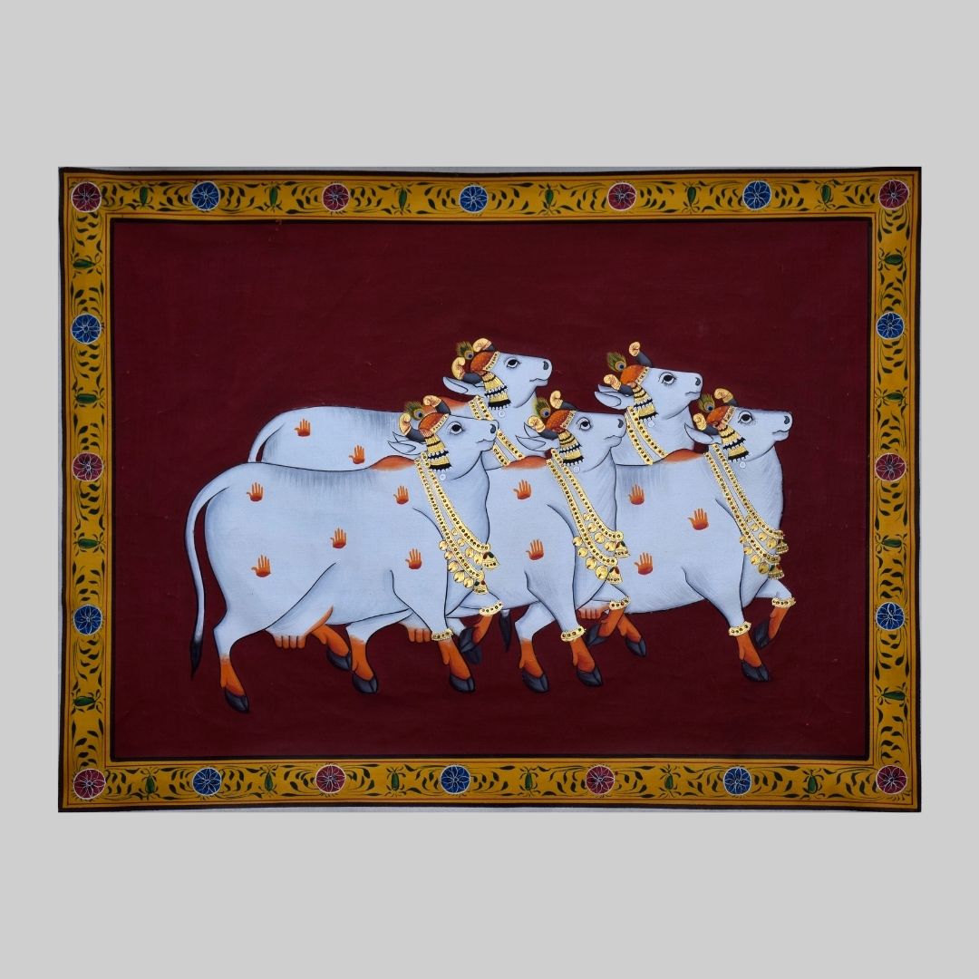 Five Cows in a Pichwai Painting