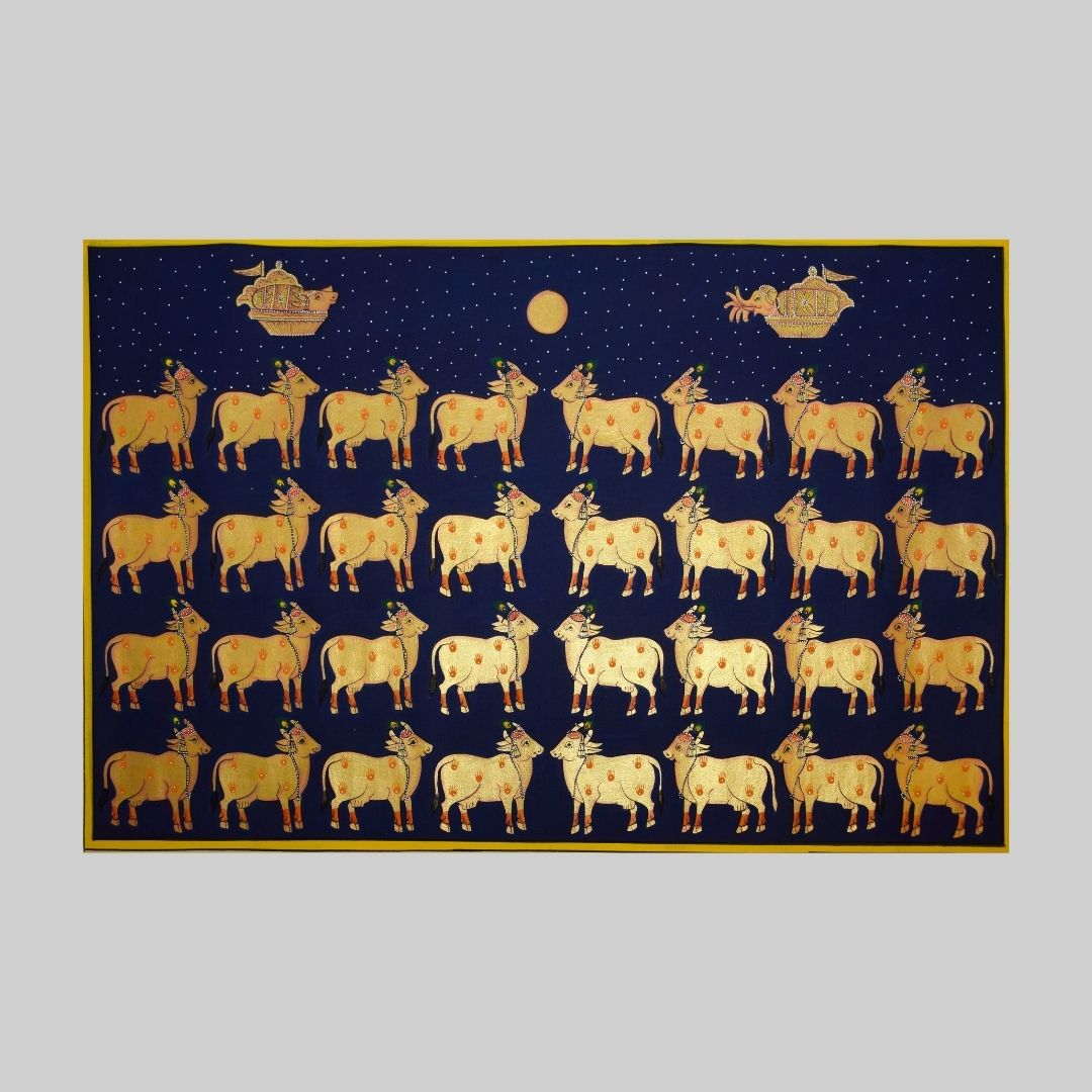 Golden Cow Pichwai Painting