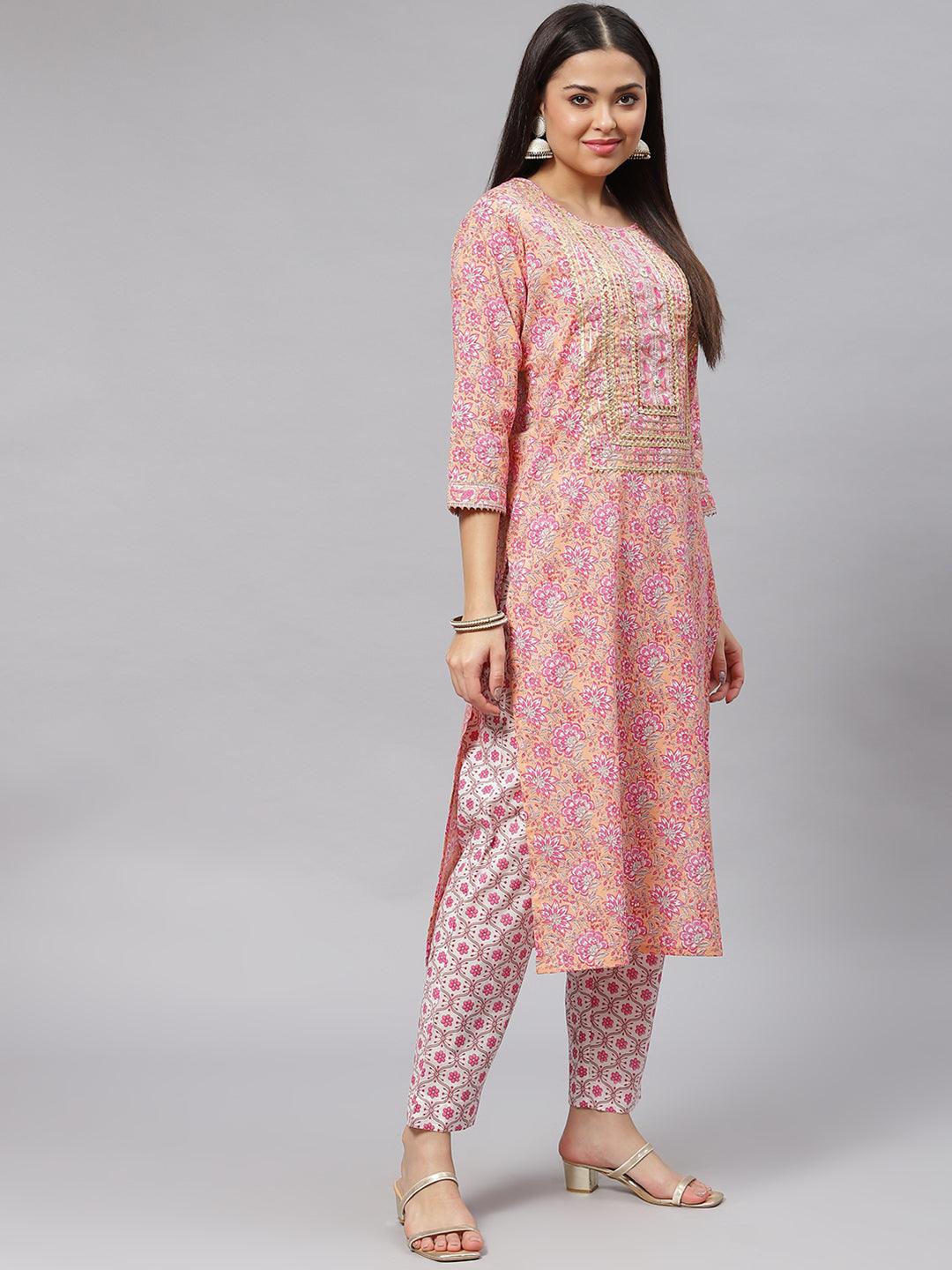 Jamal Jamaloo Pink Cotton kurta Pant set with Dupatta - Jamal Jamaloo