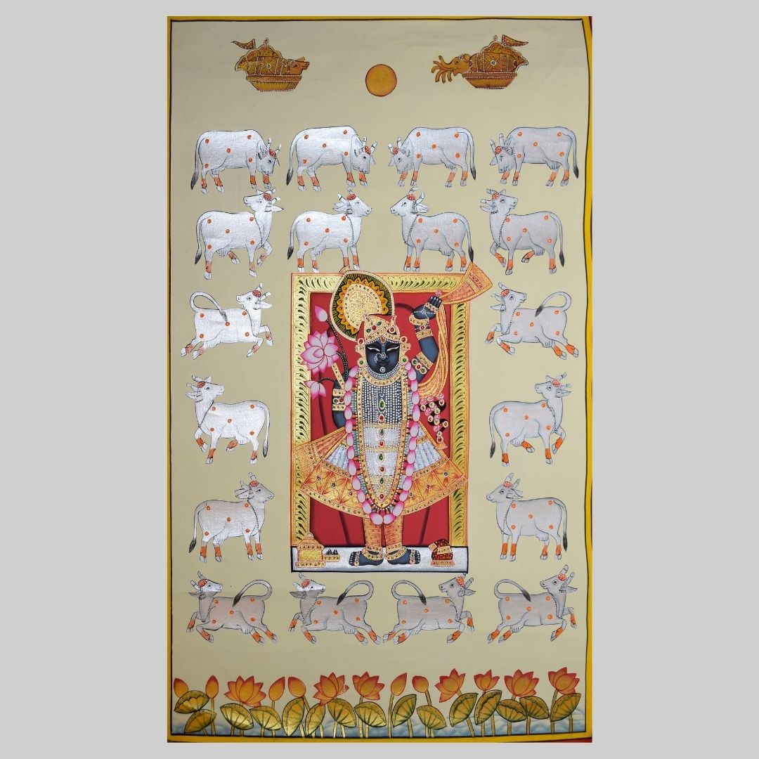 Gopashtami Pichwai Painting- Yellow & Gold