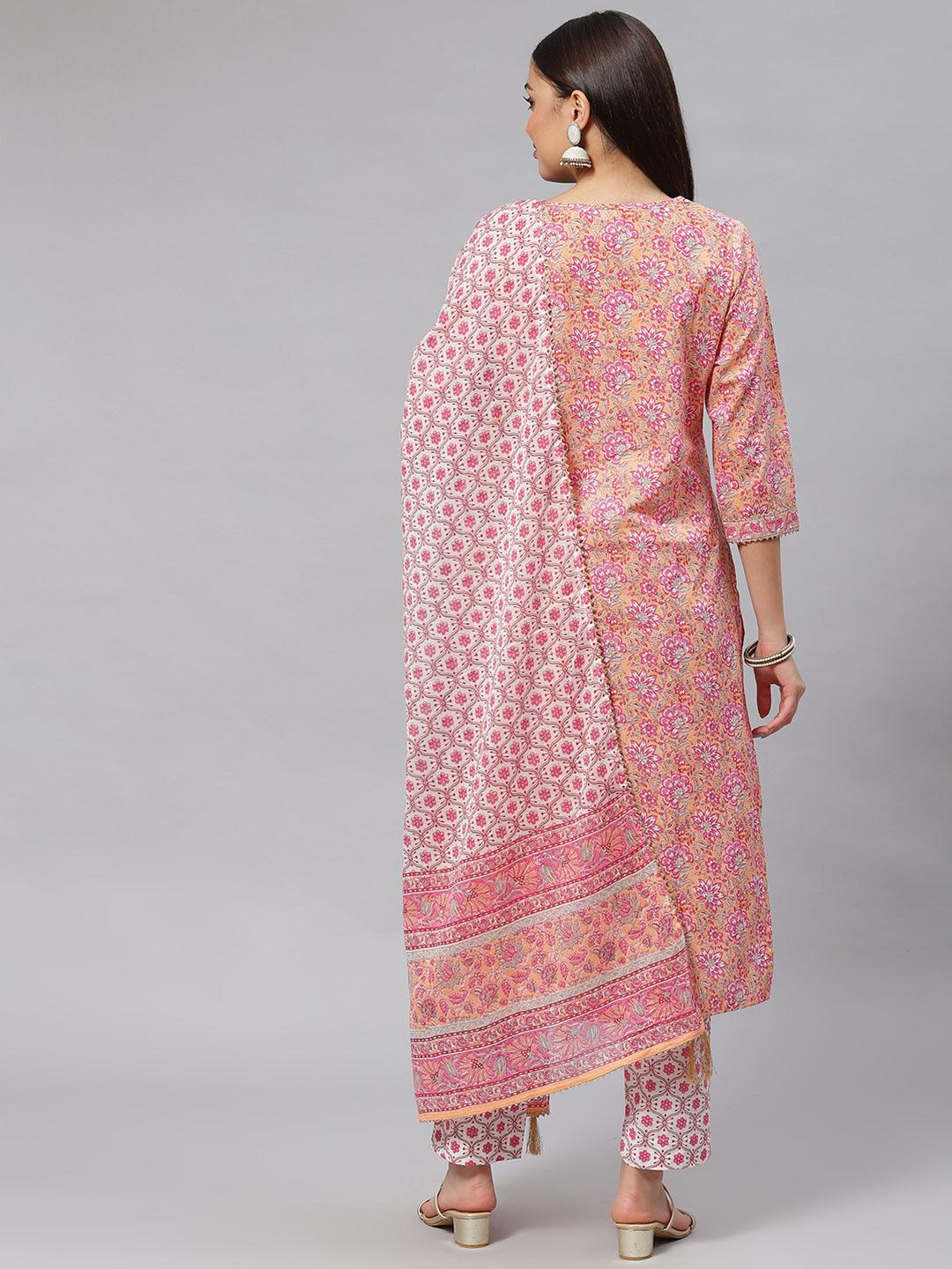 Jamal Jamaloo Pink Cotton kurta Pant set with Dupatta - Jamal Jamaloo