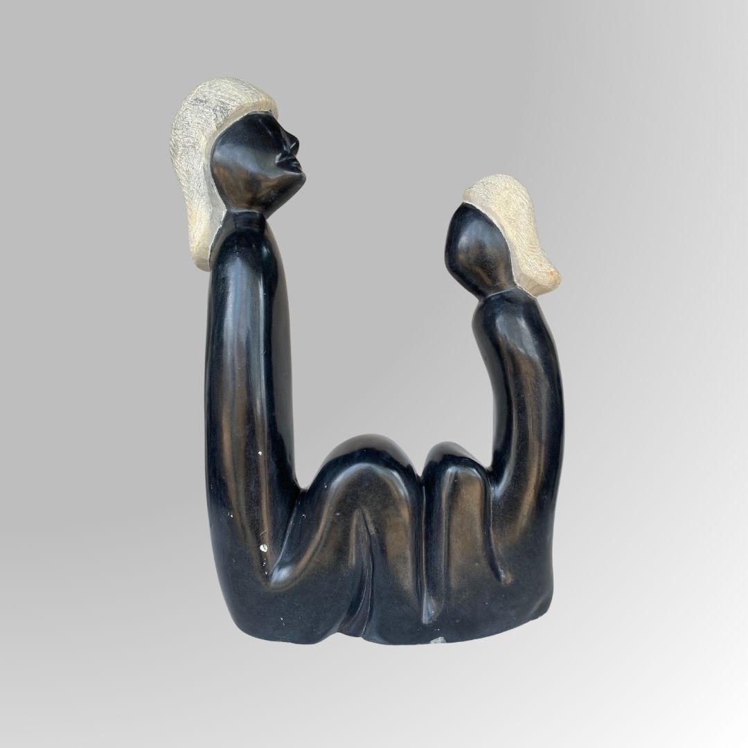 Wandering Couple Black Stone Sculpture