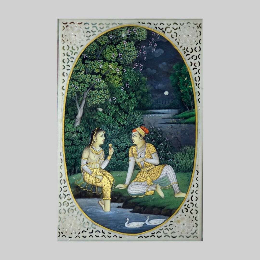 Shah Jahan and Mumtaz Handmade Miniature Painting in water color Resin tile 71