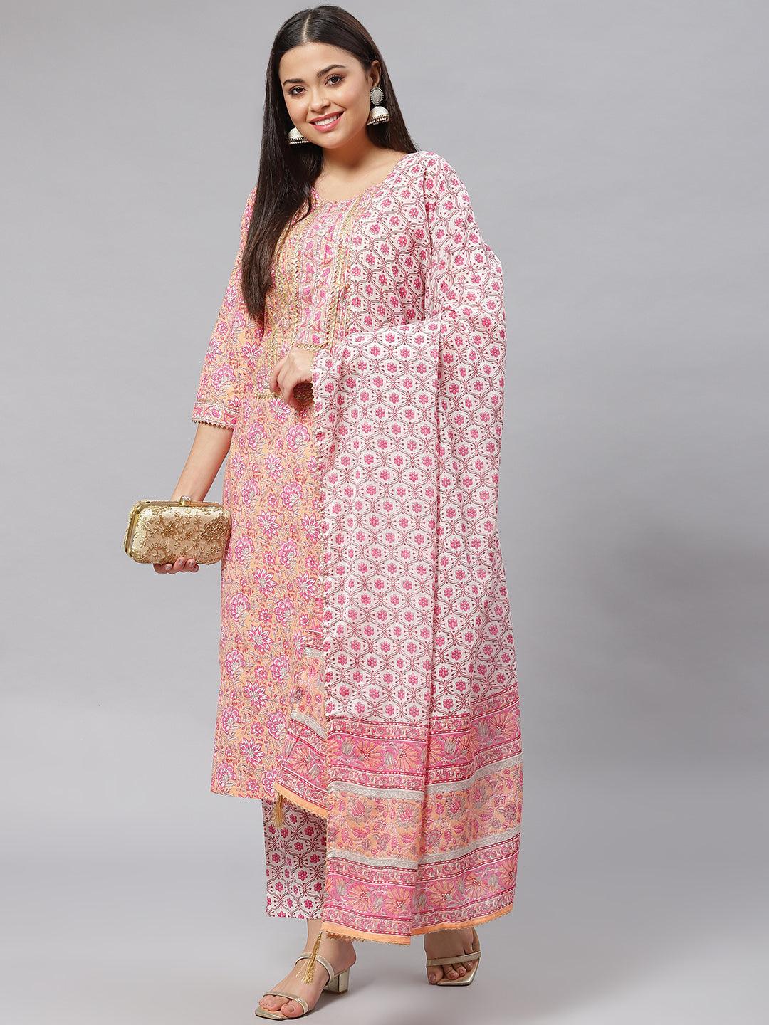 Jamal Jamaloo Pink Cotton kurta Pant set with Dupatta - Jamal Jamaloo