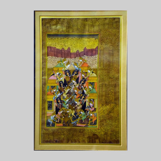 Indian Miniature Old Painting Of Haldighati Battle Scene Vintage Art 83