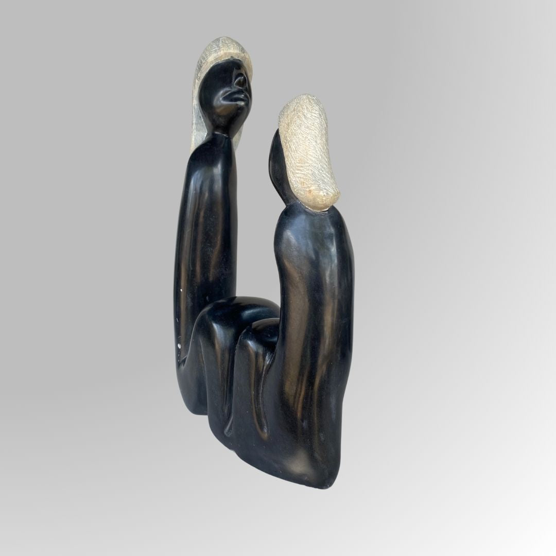 Wandering Couple Black Stone Sculpture