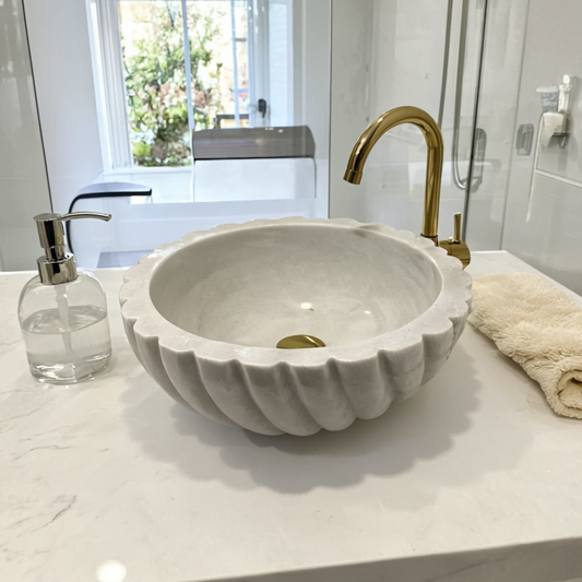Spiral Carved White Marble Basin