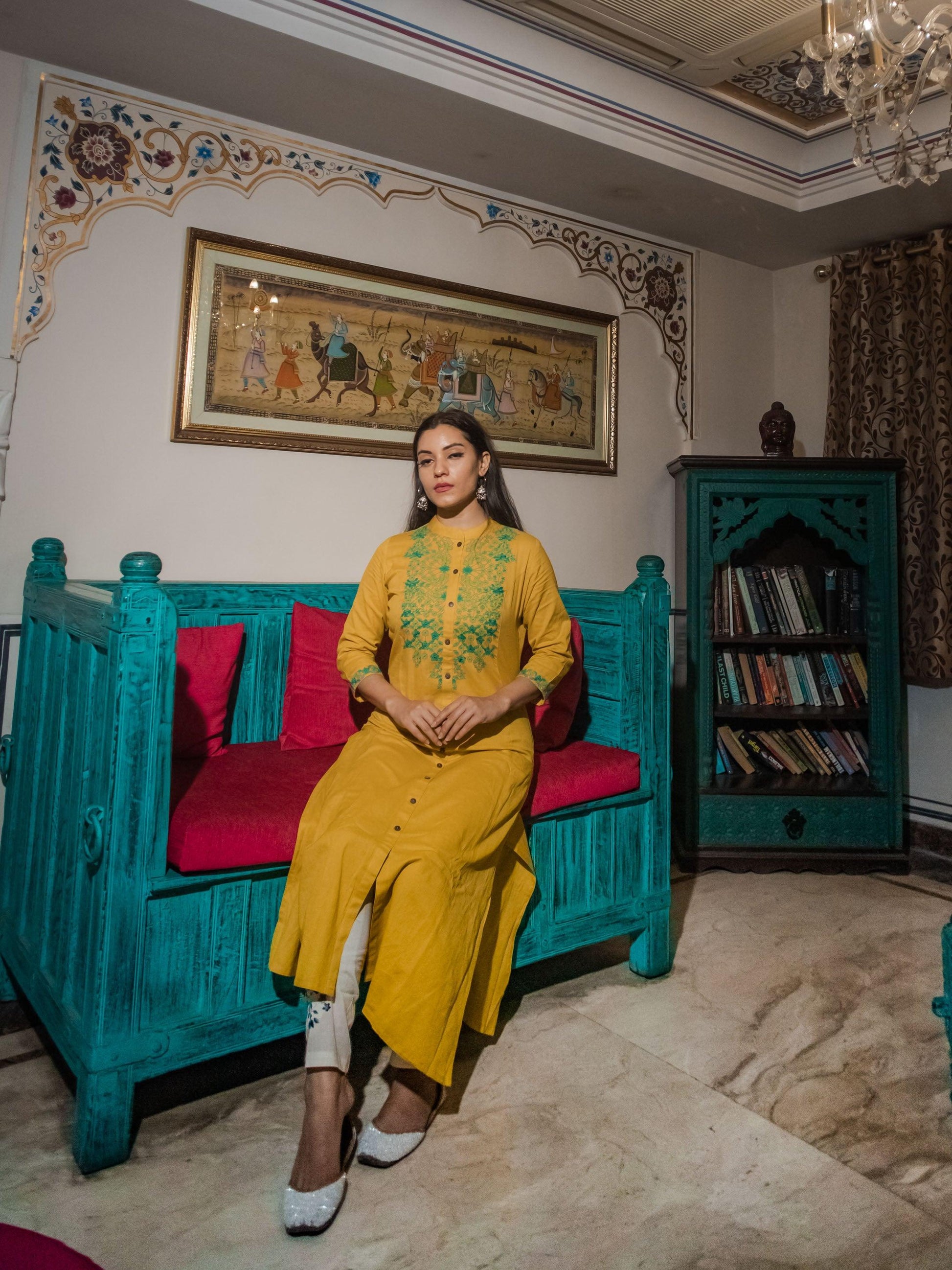 Jamal Jamaloo Women's Yellow Regular A-Line Calf Long Kurta - Jamal Jamalooworld.com