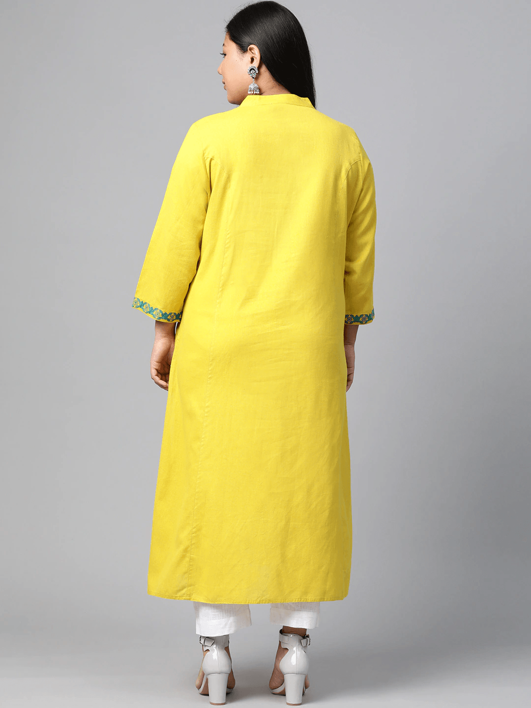 Plus Size Women's Yellow Regular A-Line Calf Long Kurta - Jamal Jamaloo