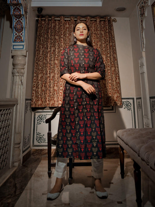 Jamal Jamaloo Black Cotton Flex A Line Kurta - Jamal Jamalooworld.com