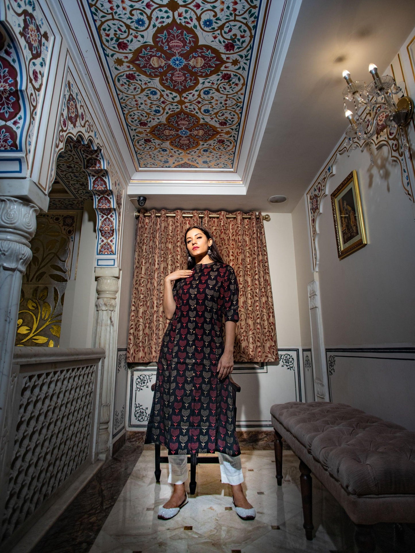 Jamal Jamaloo Black Cotton Flex A Line Kurta - Jamal Jamalooworld.com