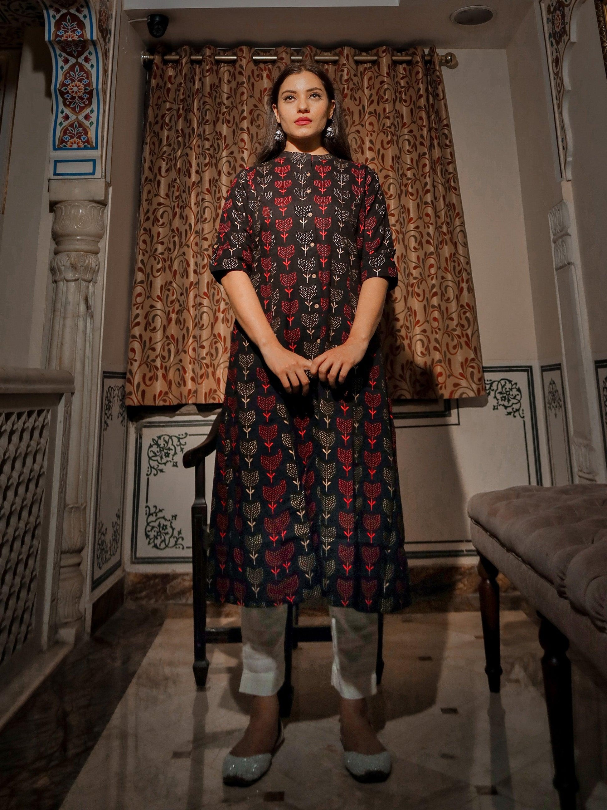 Jamal Jamaloo Black Cotton Flex A Line Kurta - Jamal Jamalooworld.com