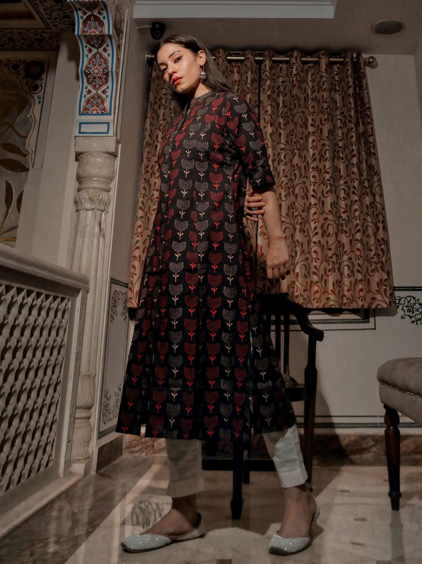 Jamal Jamaloo Black Cotton Flex A Line Kurta - Jamal Jamalooworld.com