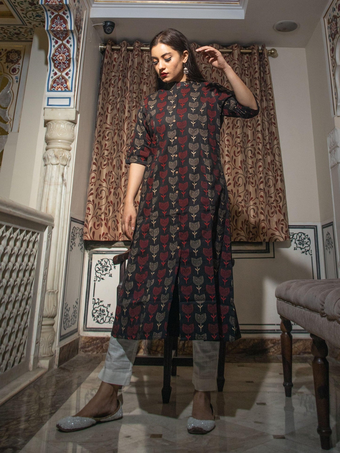 Jamal Jamaloo Black Cotton Flex A Line Kurta - Jamal Jamalooworld.com