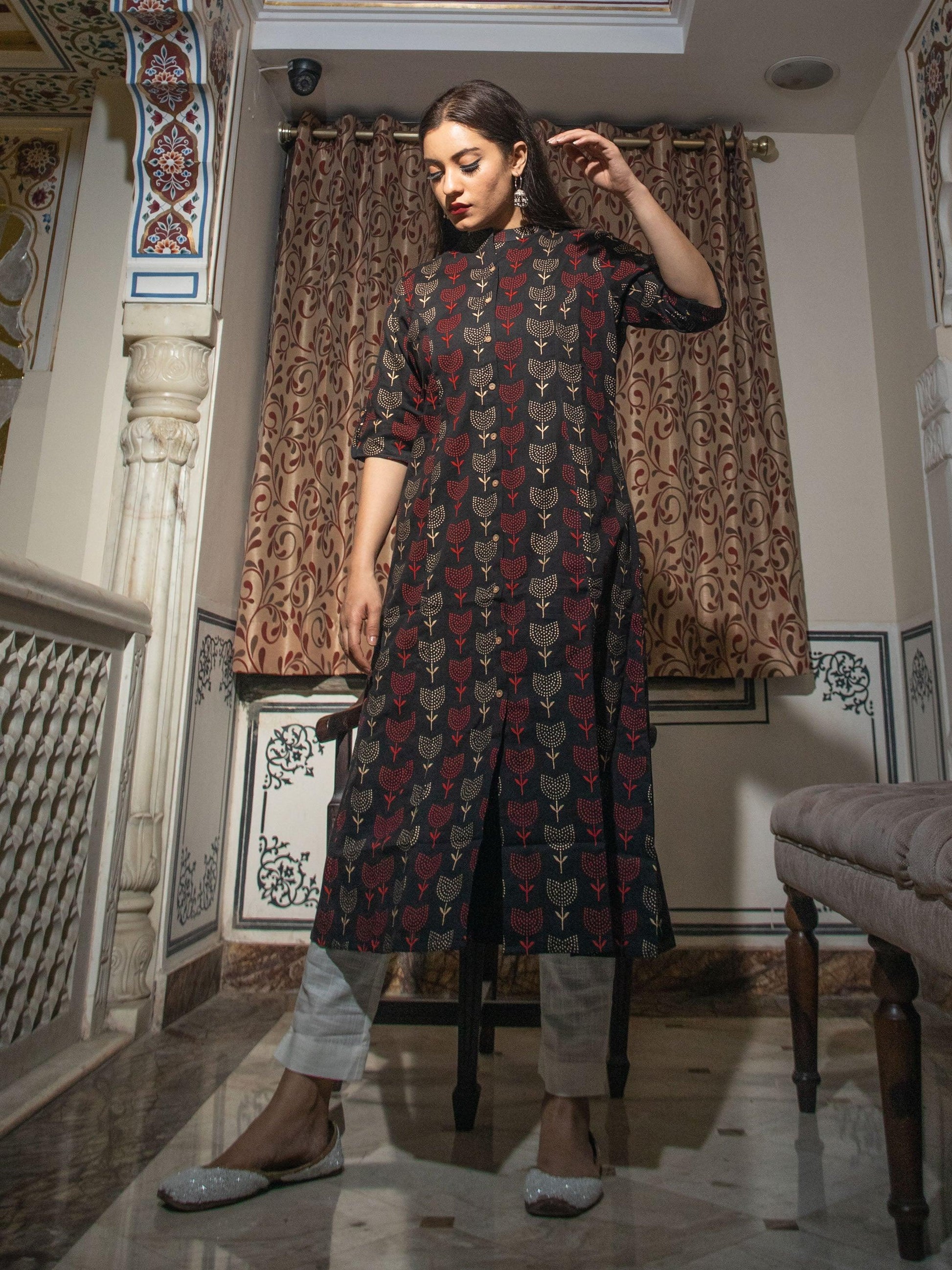 Jamal Jamaloo Black Cotton Flex A Line Kurta - Jamal Jamalooworld.com