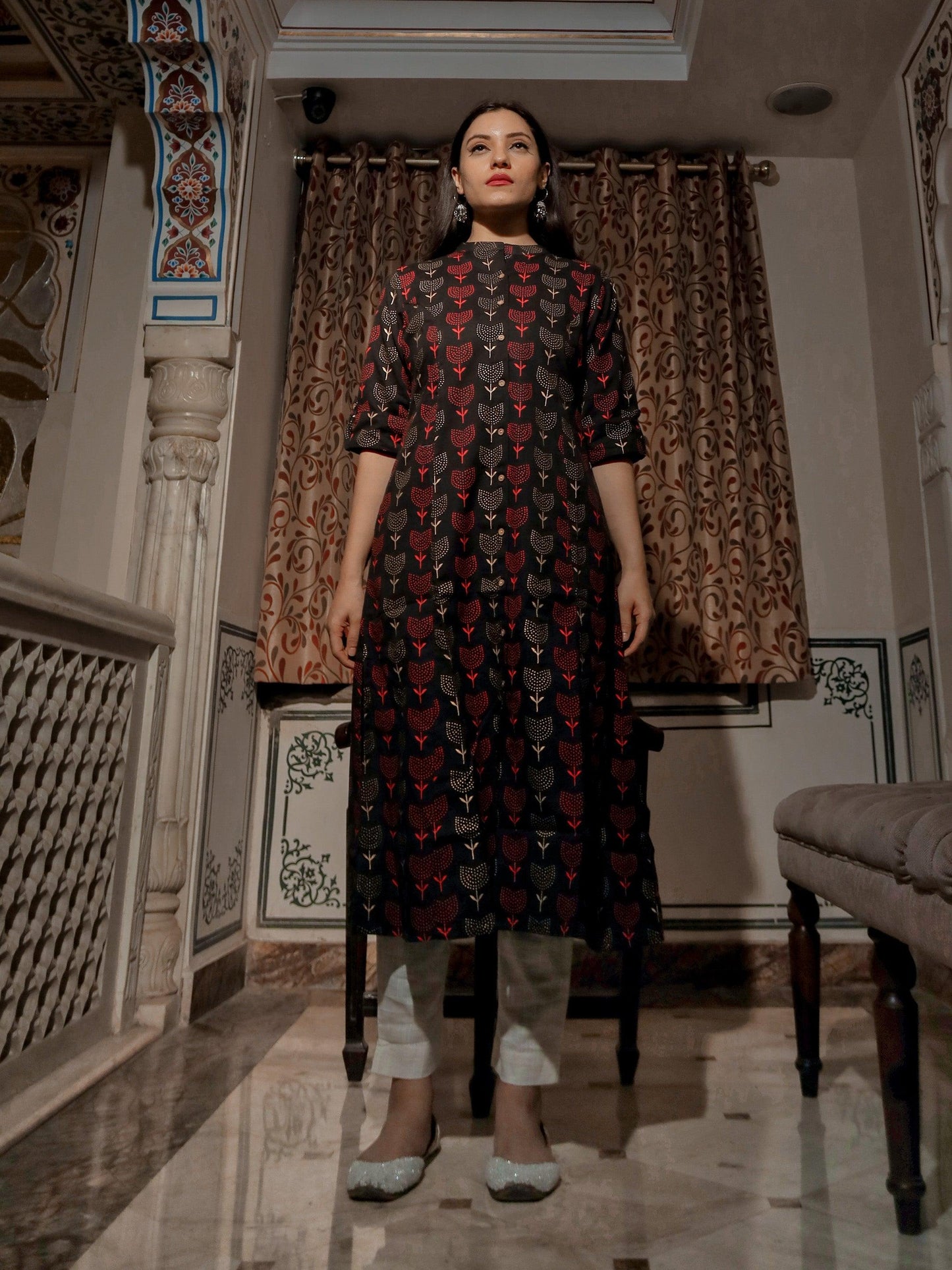 Jamal Jamaloo Black Cotton Flex A Line Kurta - Jamal Jamalooworld.com