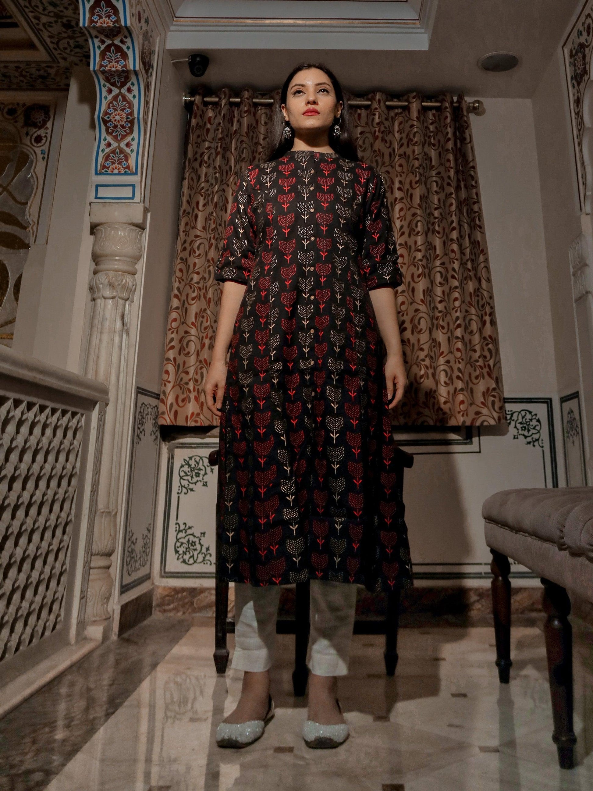 Jamal Jamaloo Black Cotton Flex A Line Kurta - Jamal Jamalooworld.com