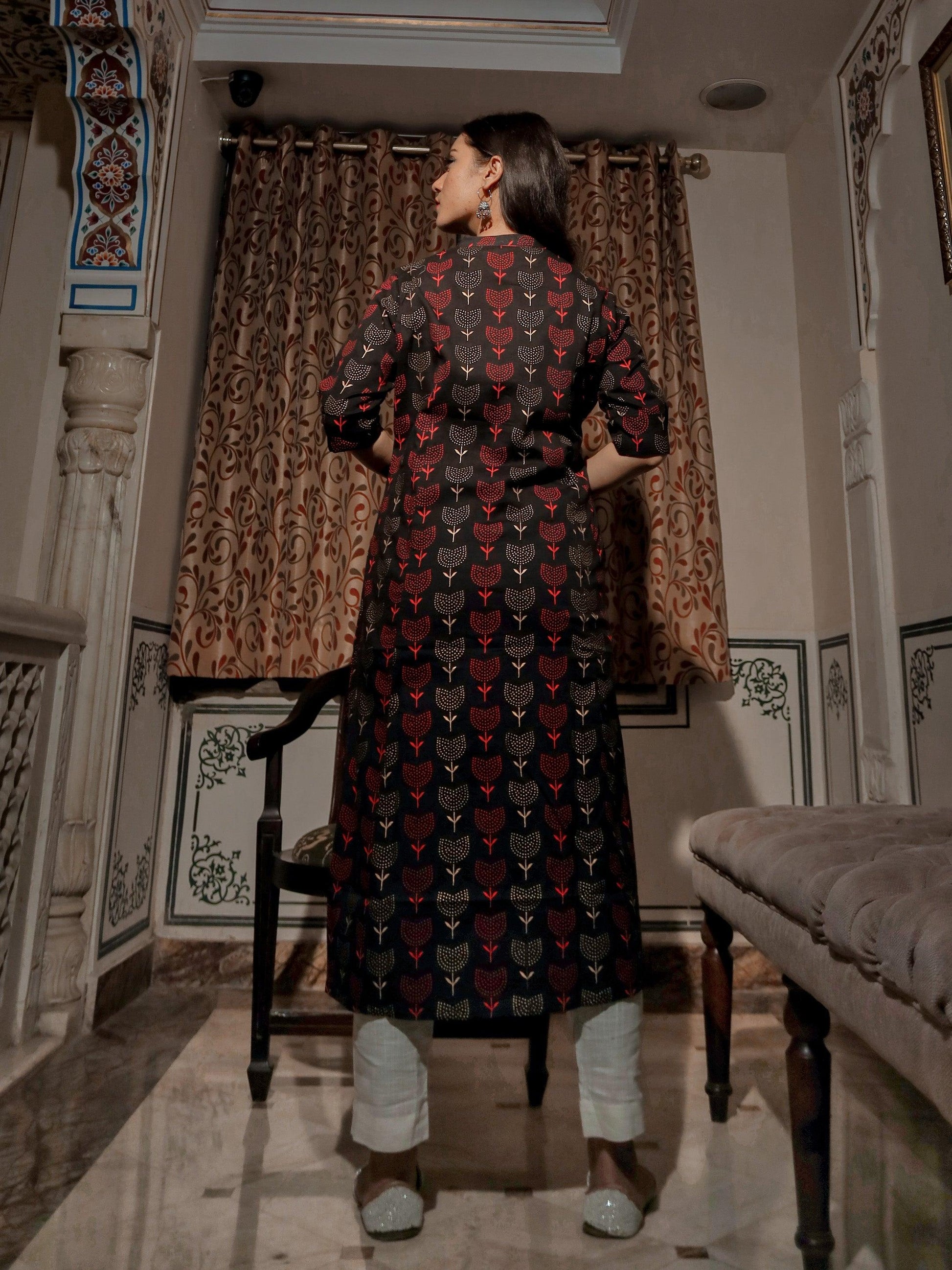 Jamal Jamaloo Black Cotton Flex A Line Kurta - Jamal Jamalooworld.com