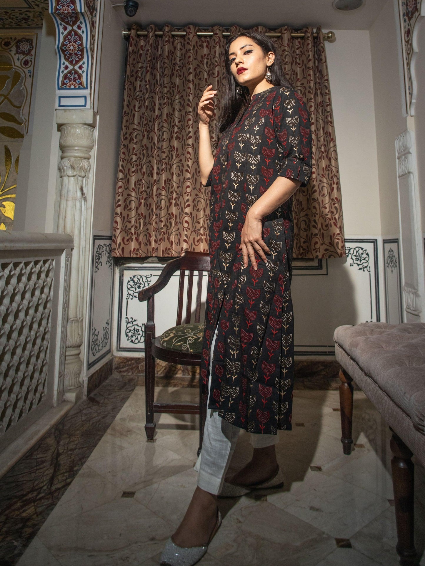 Jamal Jamaloo Black Cotton Flex A Line Kurta - Jamal Jamalooworld.com