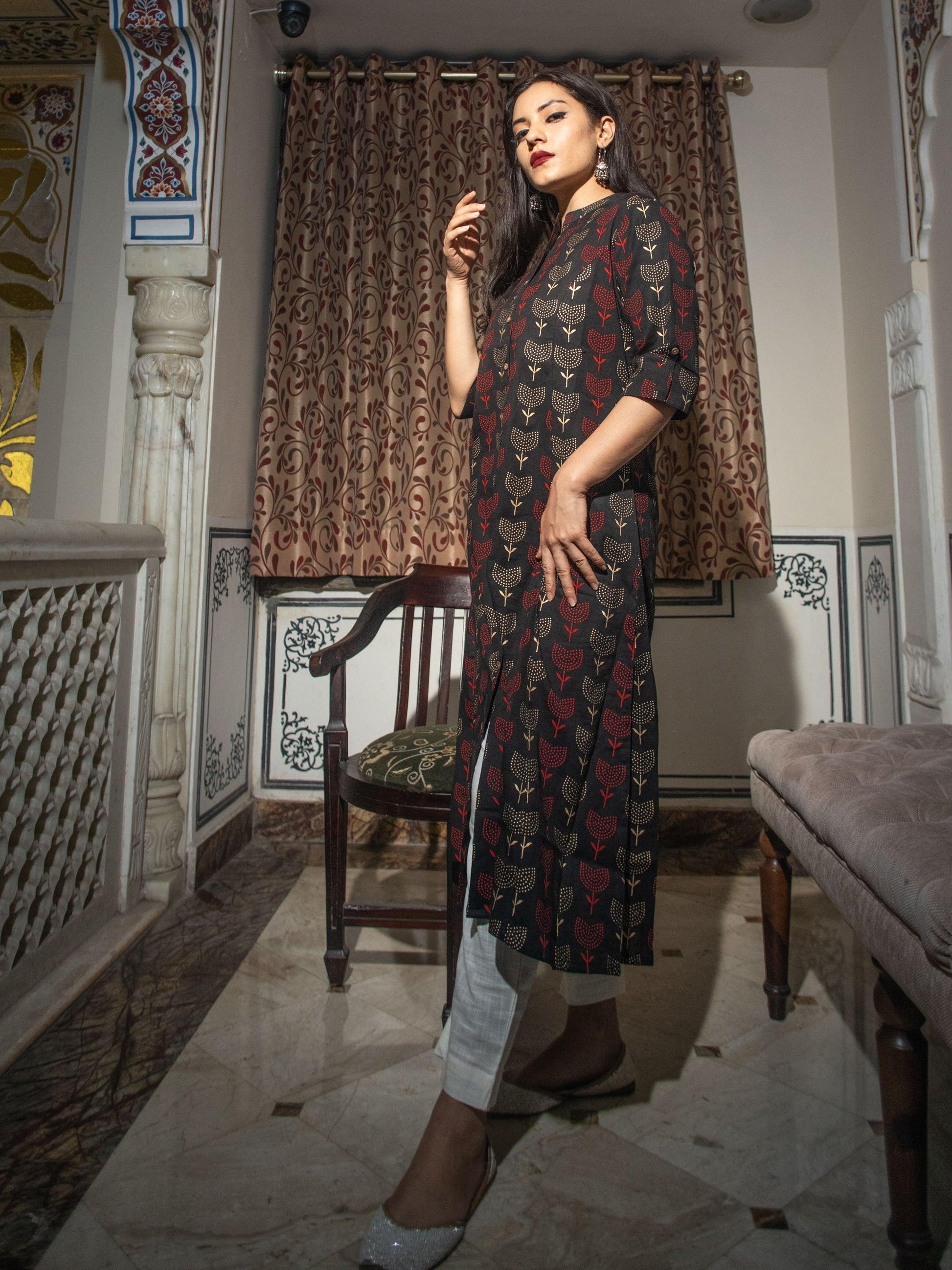 Jamal Jamaloo Black Cotton Flex A Line Kurta - Jamal Jamalooworld.com