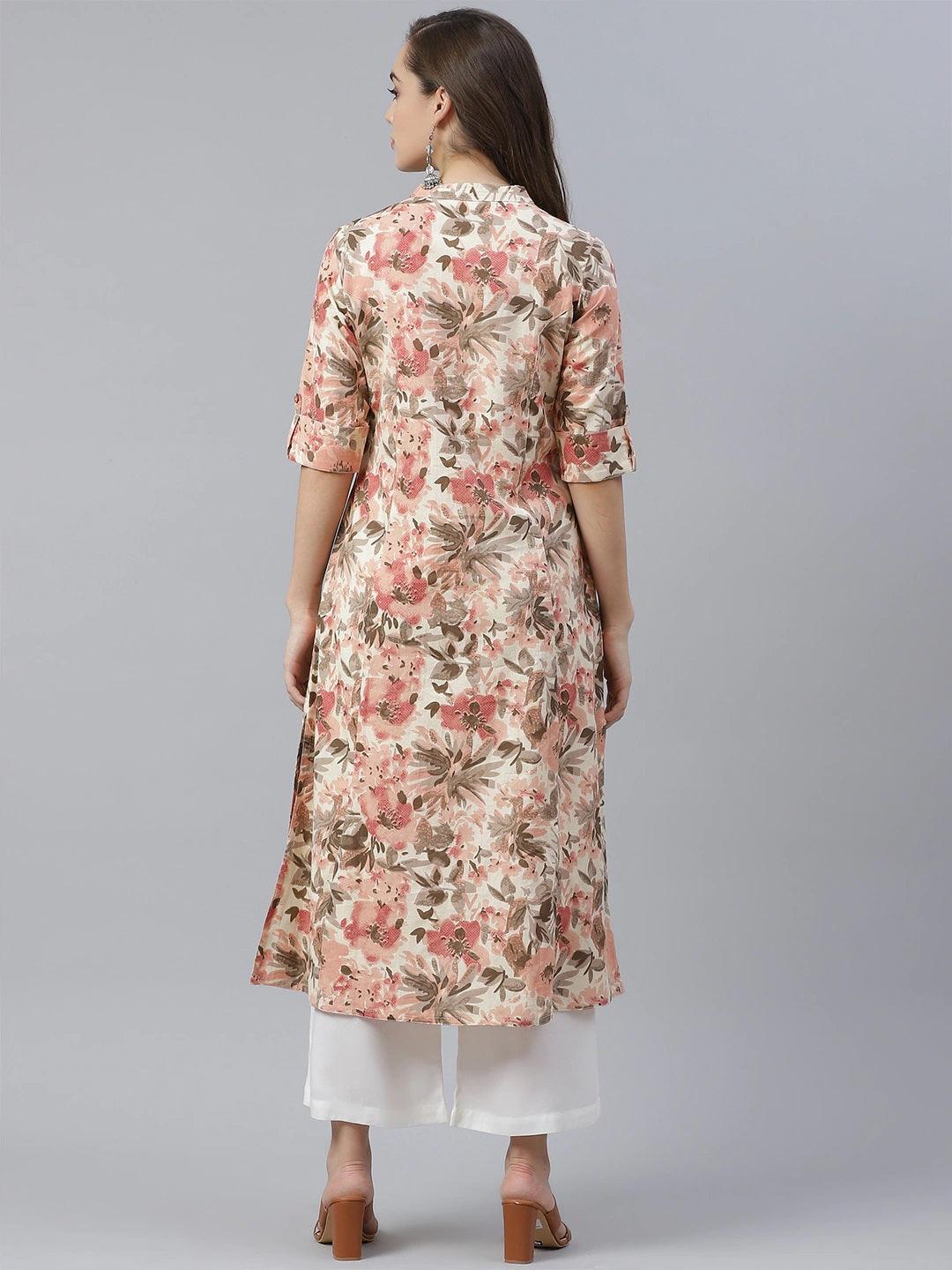 Jamal Jamaloo Cream Cotton Floral Print Kurta - Jamal Jamaloo