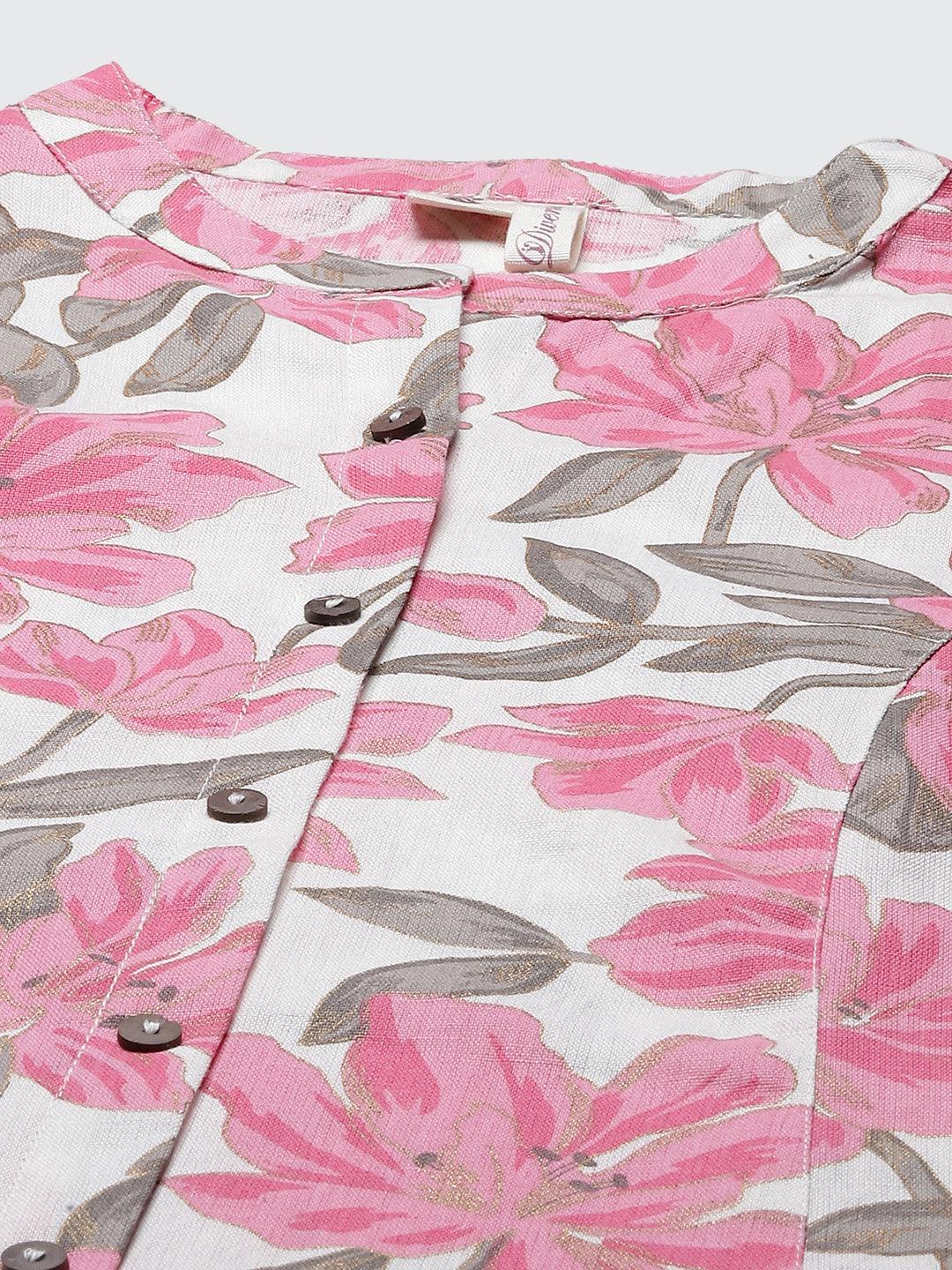 Jamal Jamaloo White Floral Print Cotton Kurta - Jamal Jamaloo