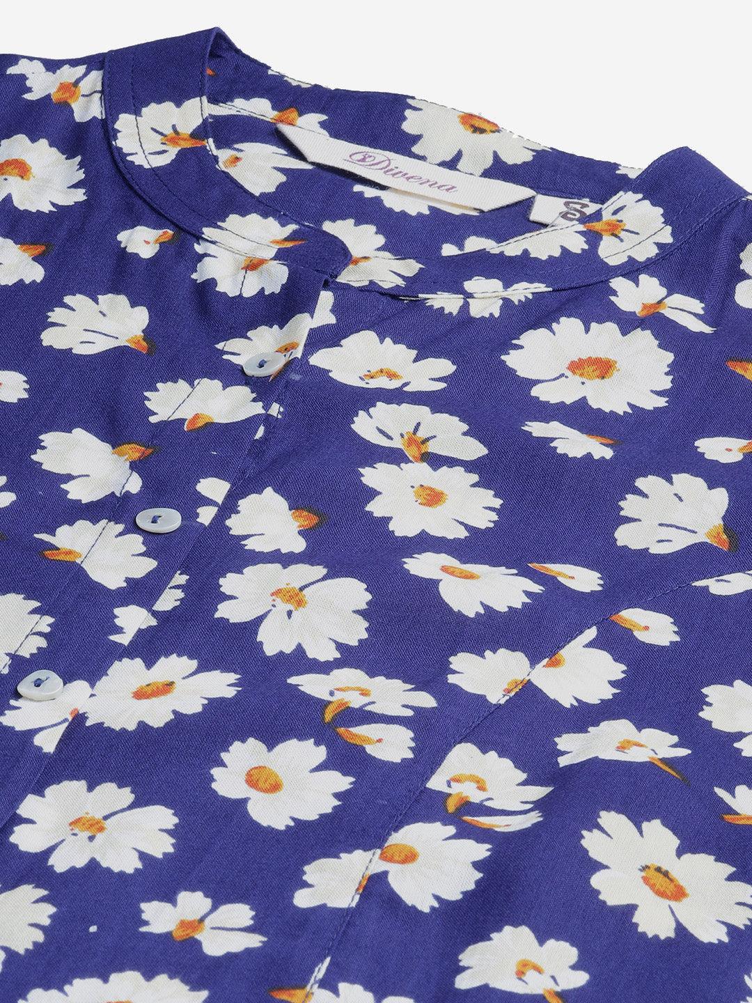 Jamal Jamaloo Rayon Dark Blue Floral Top - Jamal Jamaloo