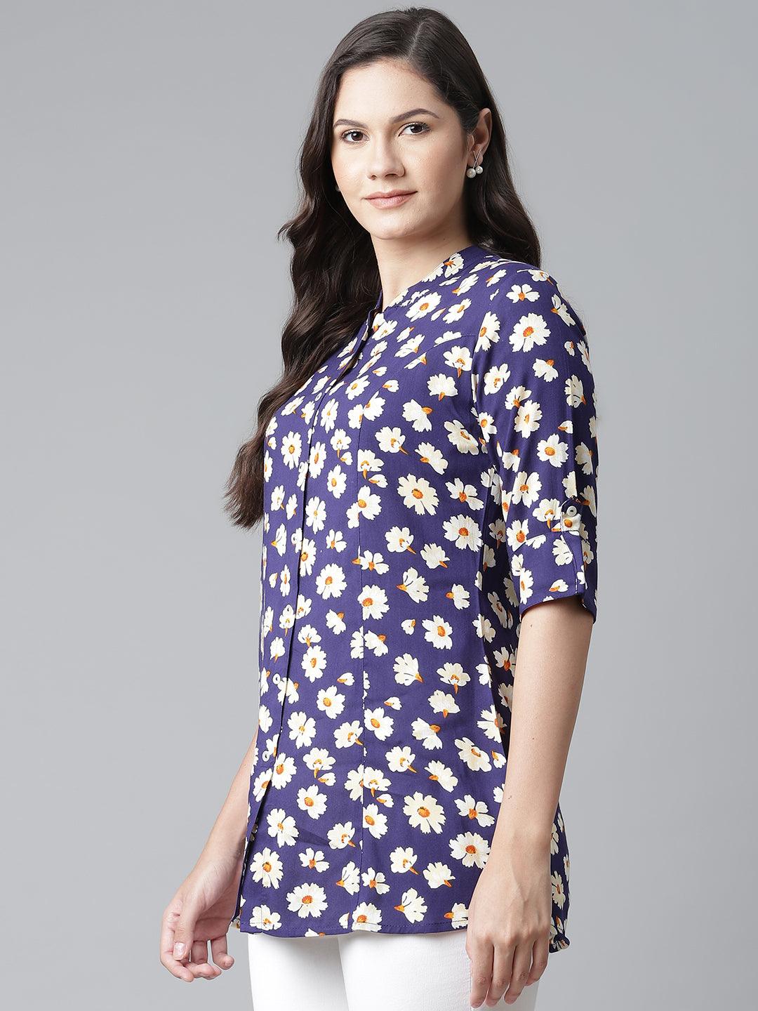Jamal Jamaloo Rayon Dark Blue Floral Top - Jamal Jamaloo