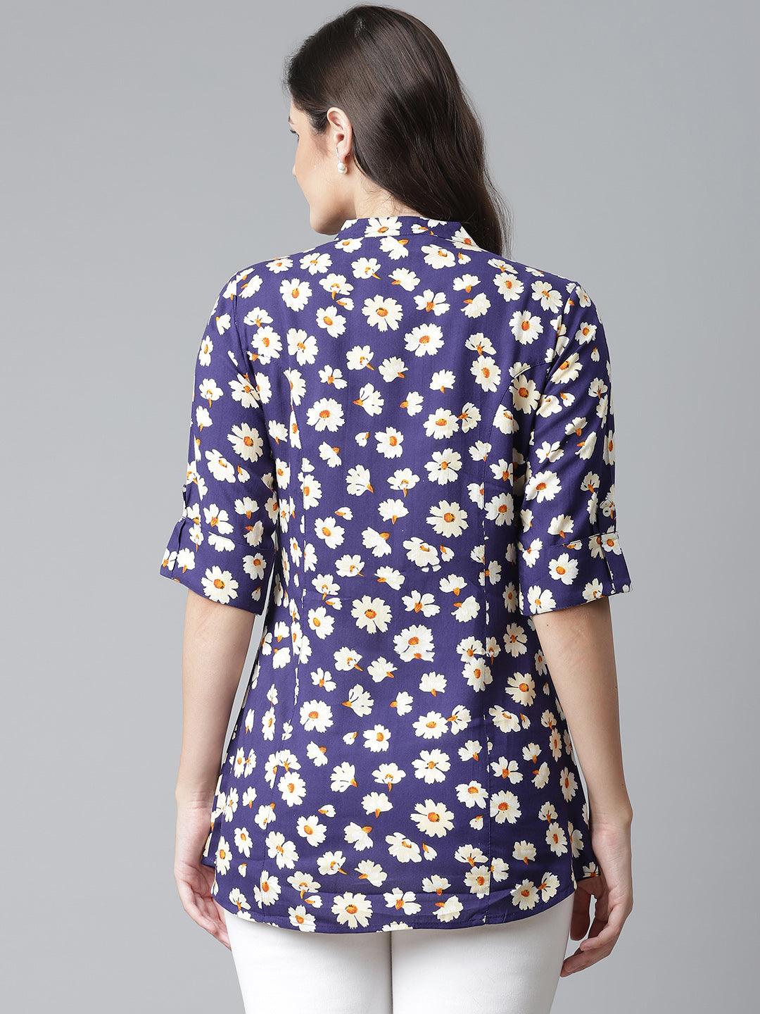 Jamal Jamaloo Rayon Dark Blue Floral Top - Jamal Jamaloo