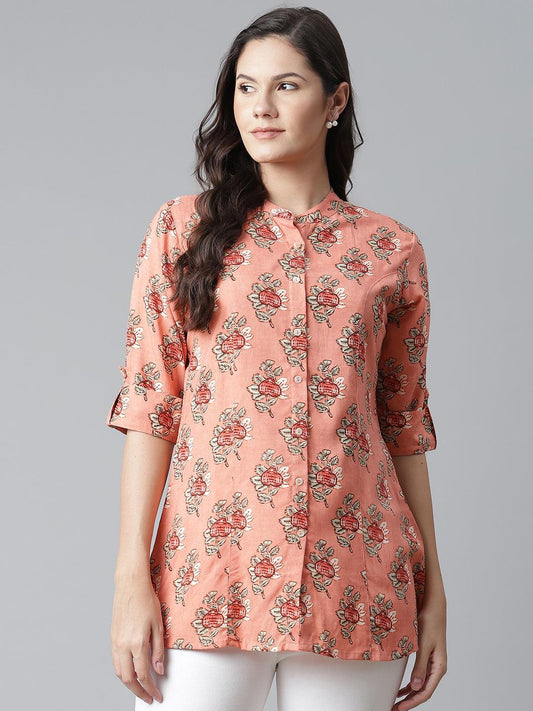 Jamal Jamaloo Peach Printed Rayon Top - Jamal Jamaloo