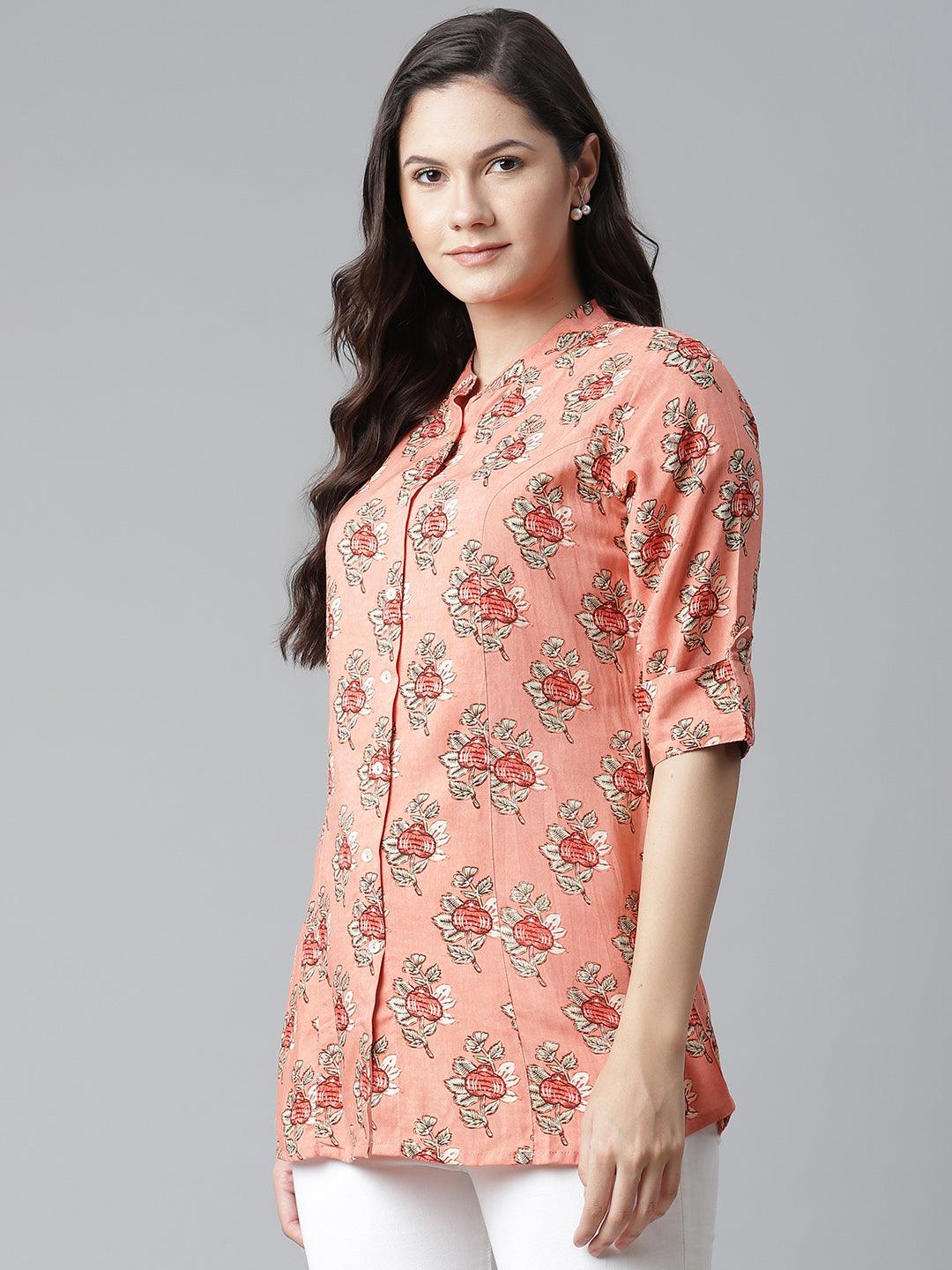 Jamal Jamaloo Peach Printed Rayon Top - Jamal Jamaloo