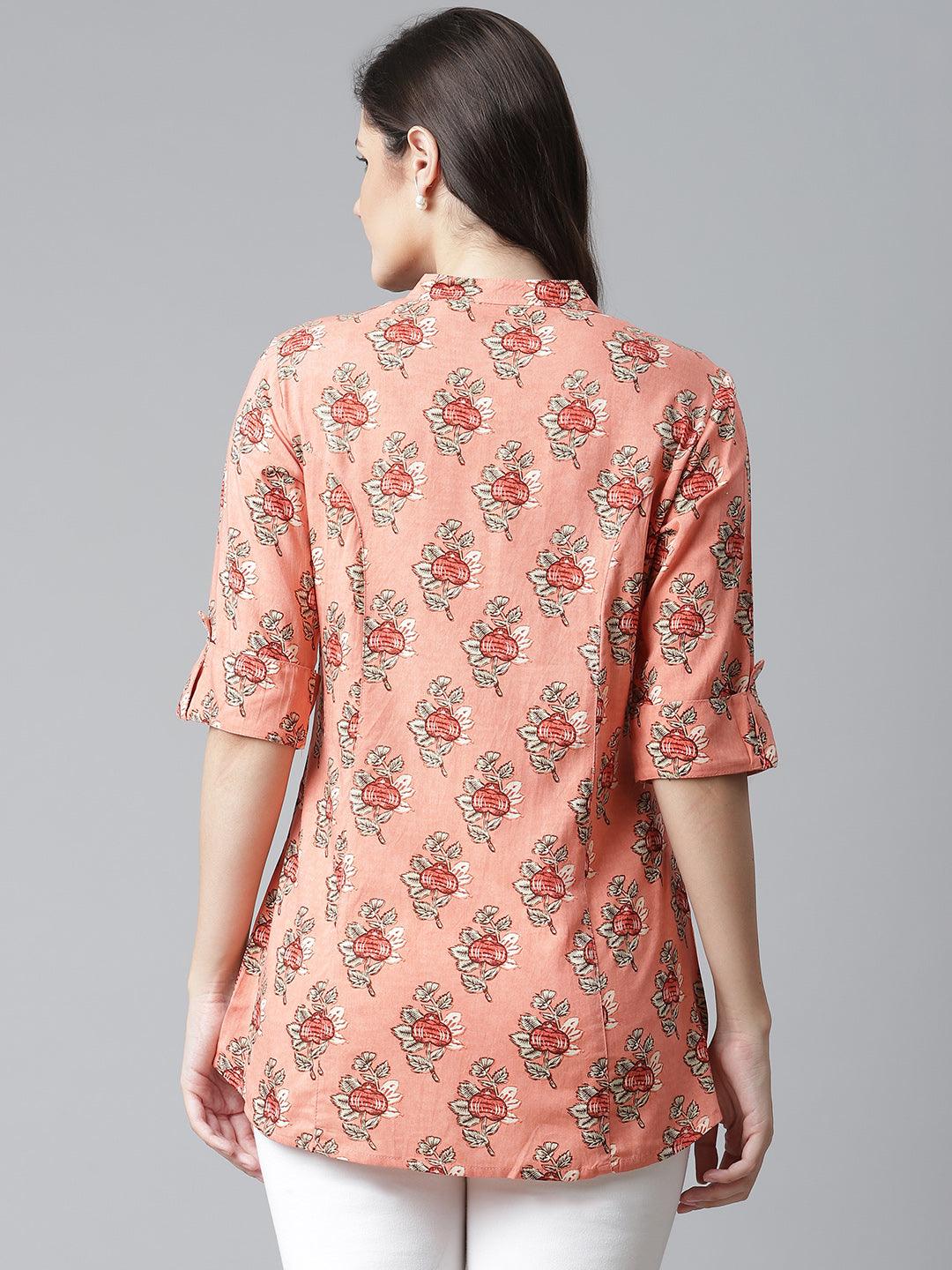 Jamal Jamaloo Peach Printed Rayon Top - Jamal Jamaloo