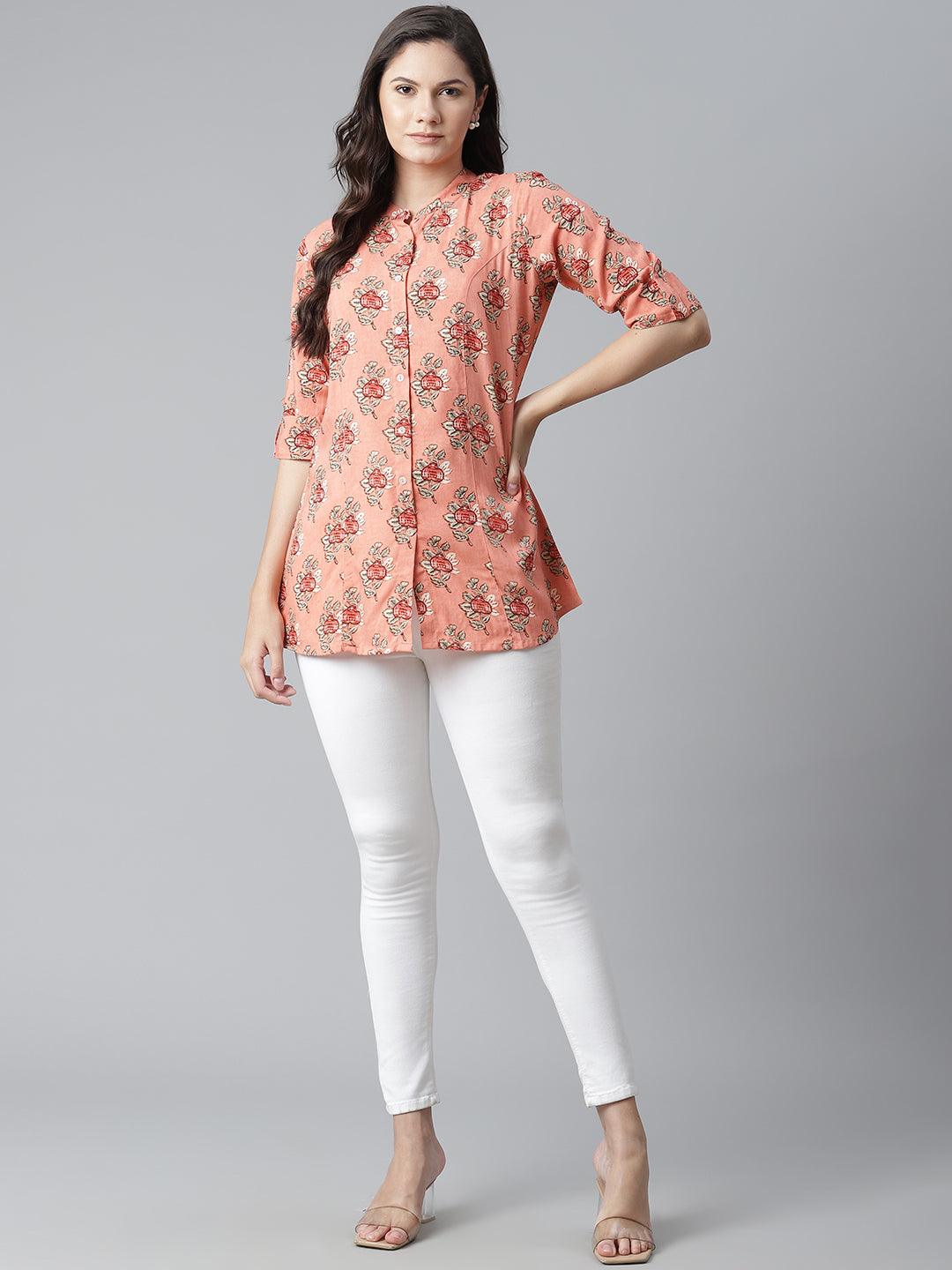 Jamal Jamaloo Peach Printed Rayon Top - Jamal Jamaloo