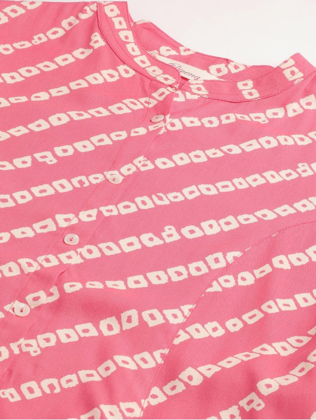 Jamal Jamaloo Pink Bandhani Rayon A-line Shirt Style Top - Jamal Jamaloo