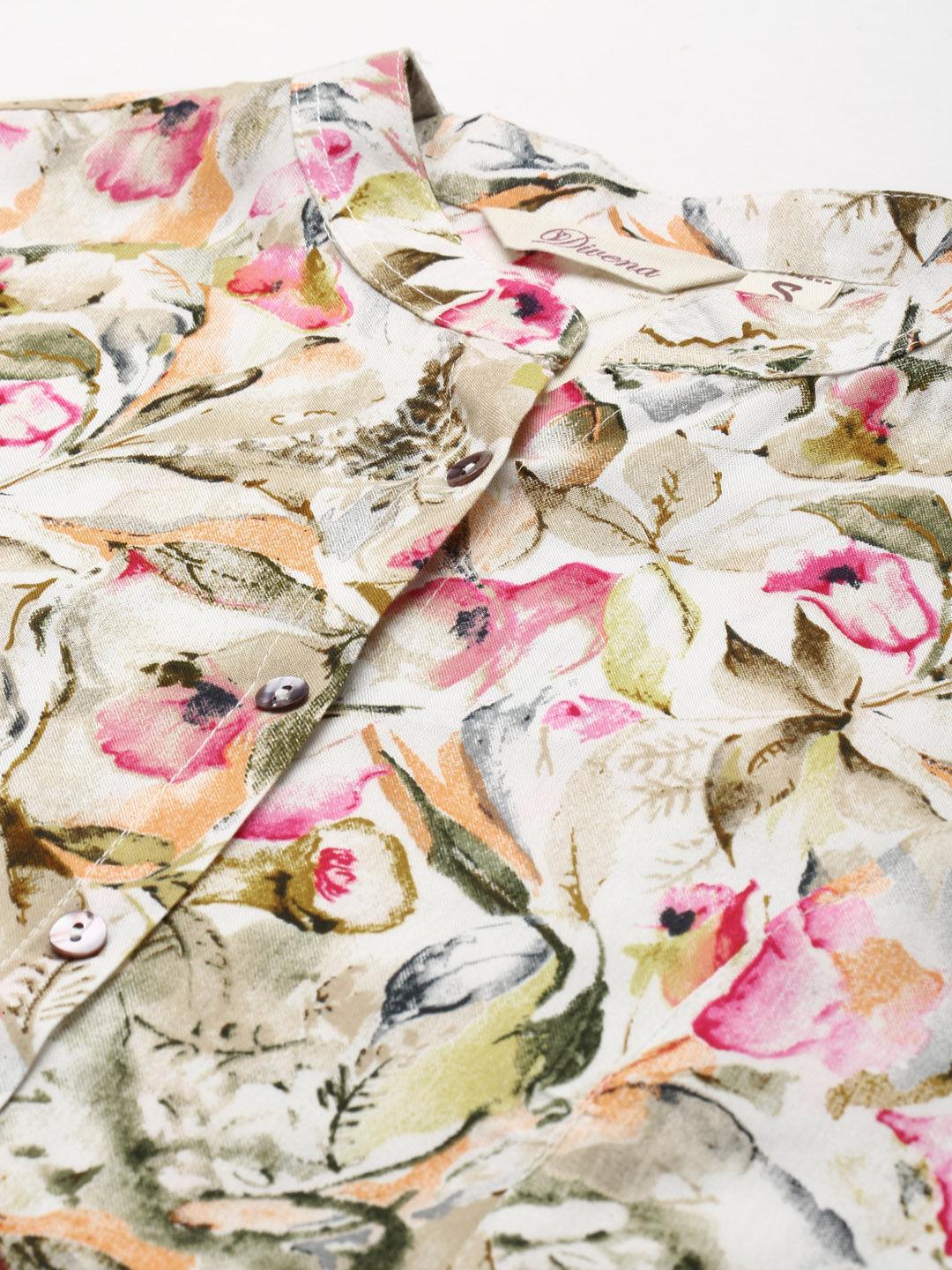 Jamal Jamaloo Multi Floral Rayon Shirt Style A-Line Top - Jamal Jamaloo