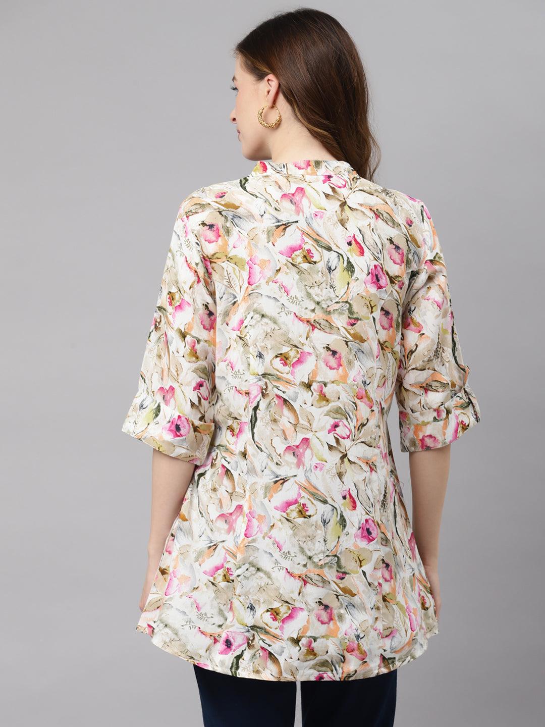 Jamal Jamaloo Multi Floral Rayon Shirt Style A-Line Top - Jamal Jamaloo