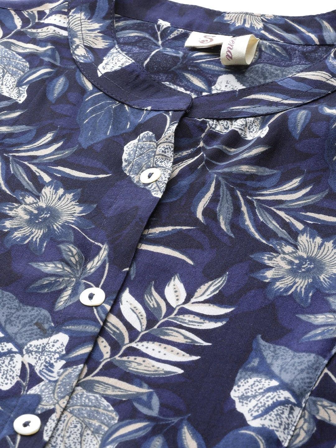 Jamal Jamaloo Navy Blue Rayon Printed Top - Jamal Jamaloo