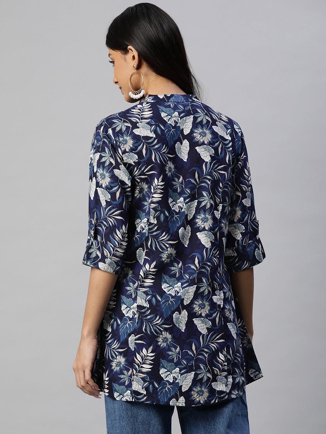 Jamal Jamaloo Navy Blue Rayon Printed Top - Jamal Jamaloo