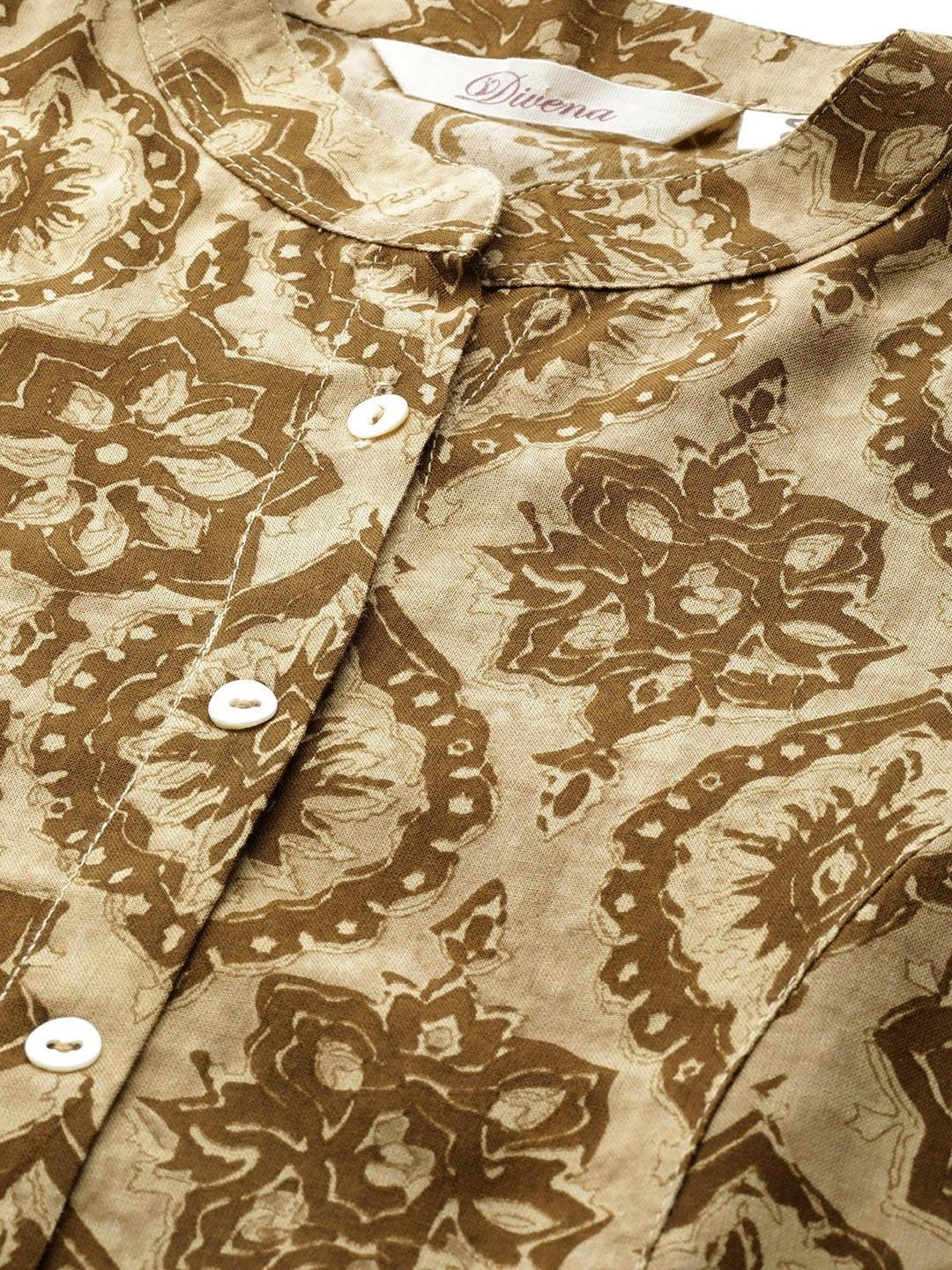 Jamal Jamaloo Coffee Brown Floral Rayon A-line Shirts Style Top - Jamal Jamaloo