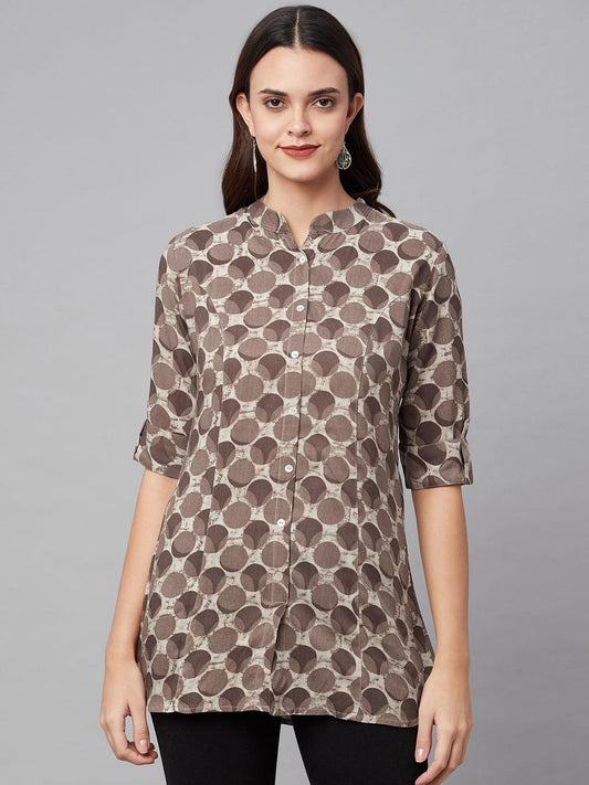 Jamal Jamaloo Brown Floral Rayon A-line Shirts Style Top - Jamal Jamaloo