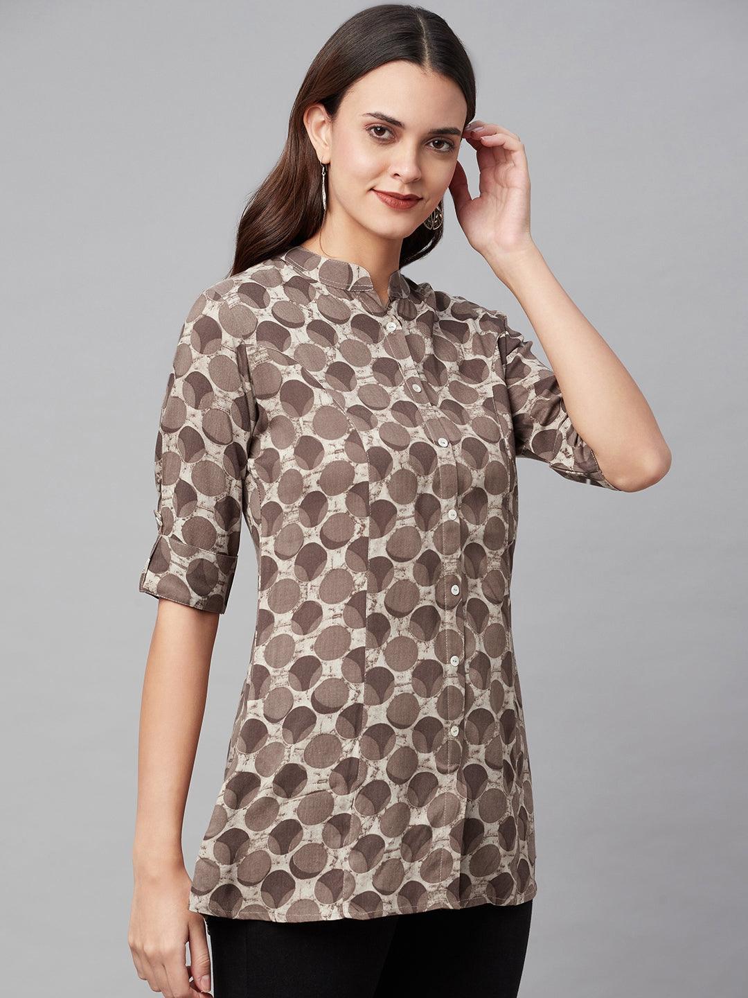 Jamal Jamaloo Brown Floral Rayon A-line Shirts Style Top - Jamal Jamaloo