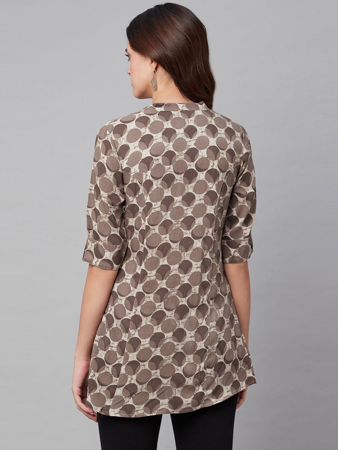 Jamal Jamaloo Brown Floral Rayon A-line Shirts Style Top - Jamal Jamaloo