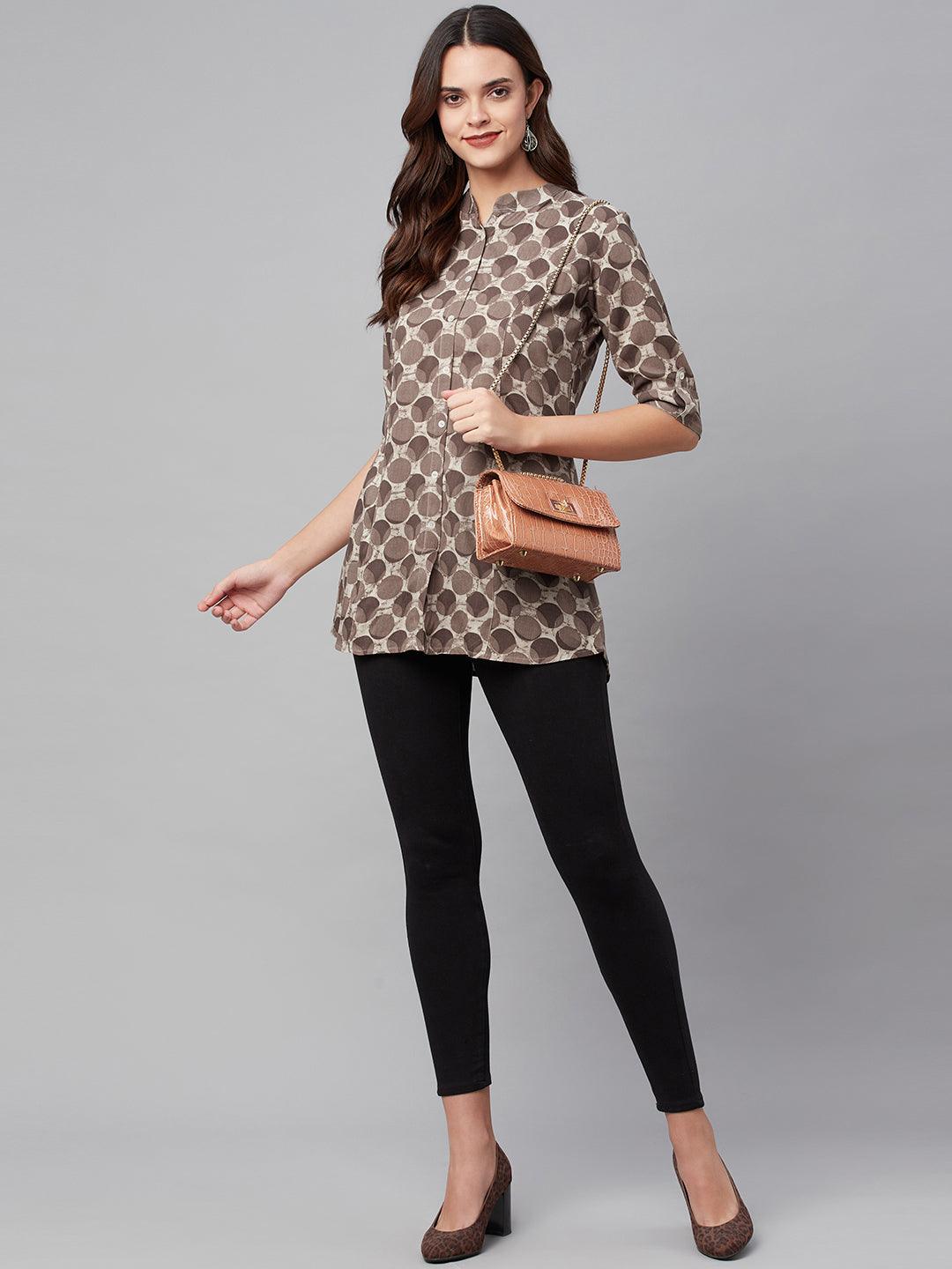 Jamal Jamaloo Brown Floral Rayon A-line Shirts Style Top - Jamal Jamaloo