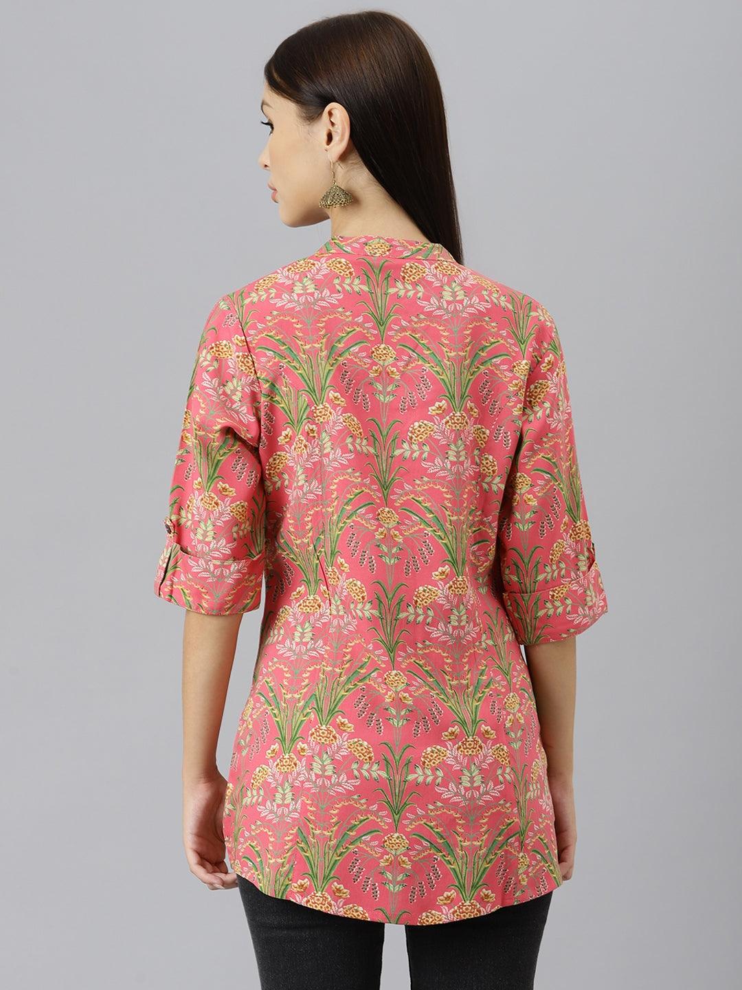 Jamal Jamaloo Dark Pink Floral Rayon A-line Shirts Style Top - Jamal Jamalooworld.com