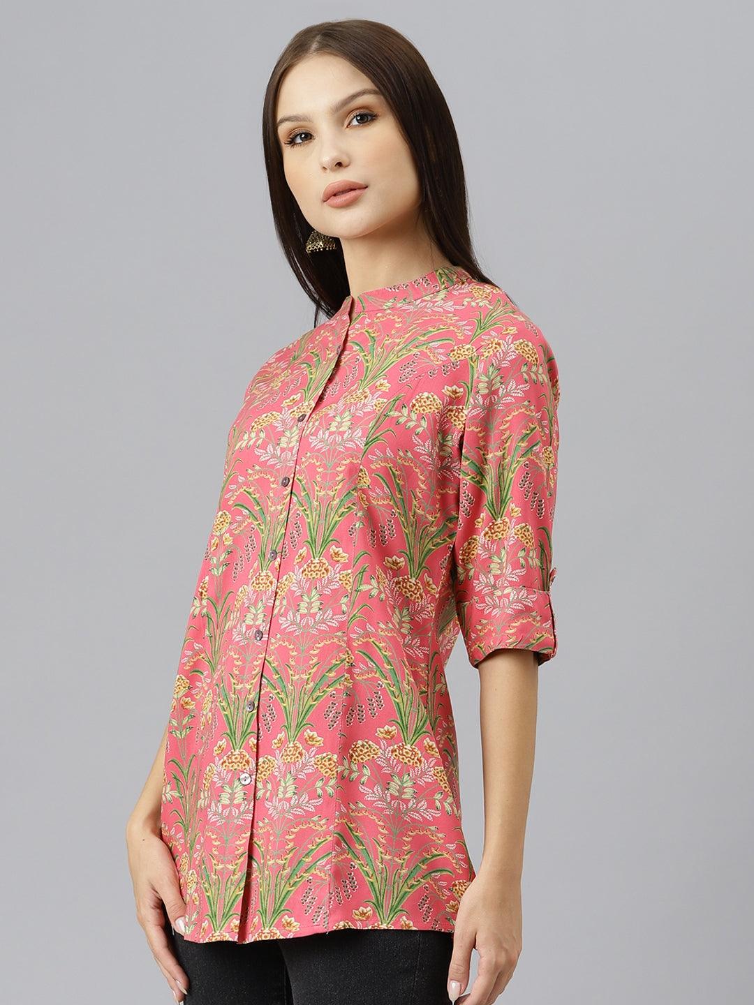 Jamal Jamaloo Dark Pink Floral Rayon A-line Shirts Style Top - Jamal Jamalooworld.com