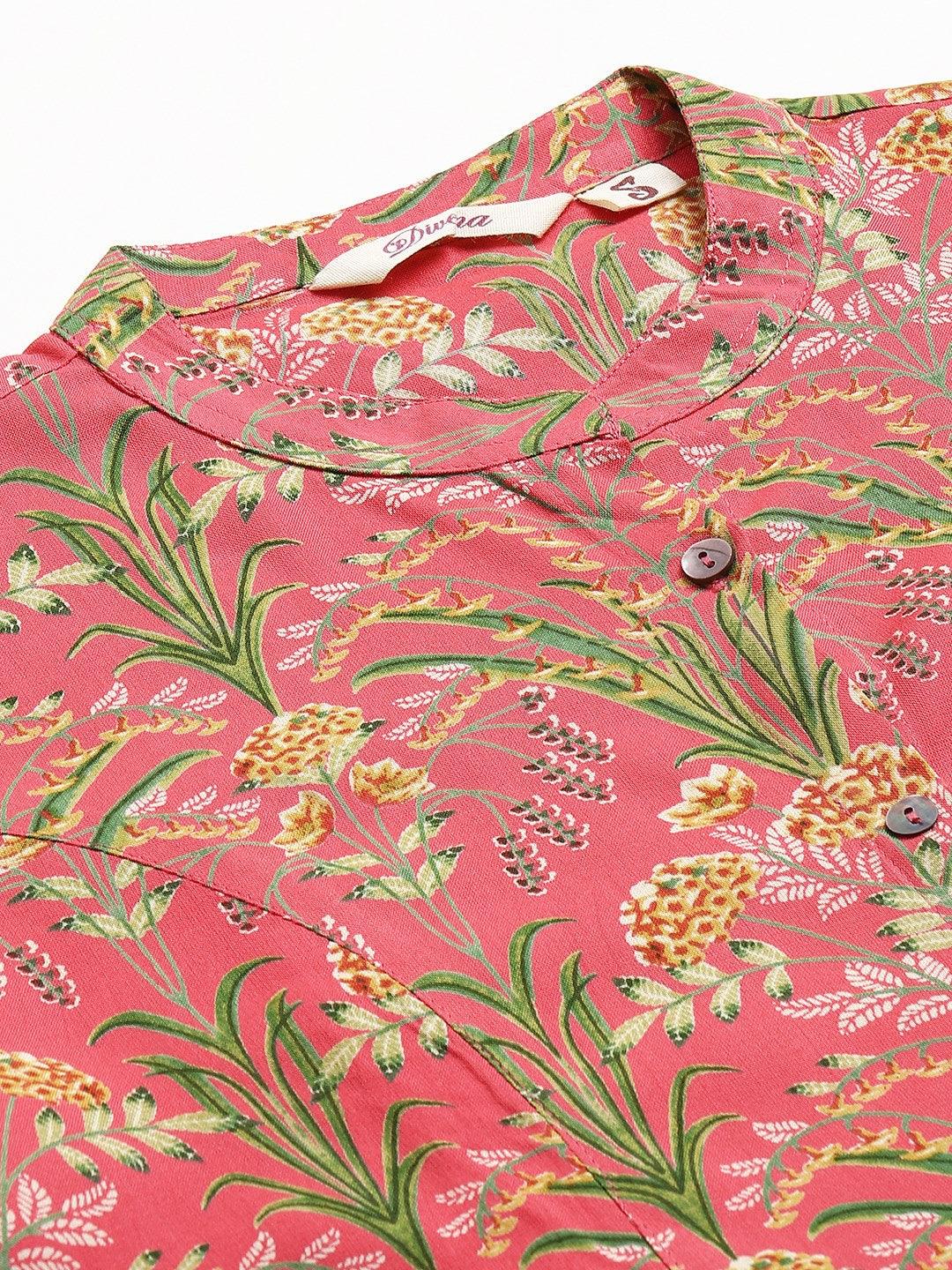 Jamal Jamaloo Dark Pink Floral Rayon A-line Shirts Style Top - Jamal Jamalooworld.com