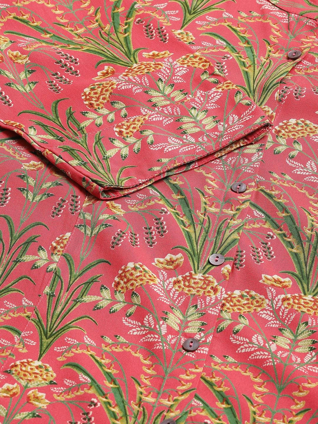 Jamal Jamaloo Dark Pink Floral Rayon A-line Shirts Style Top - Jamal Jamalooworld.com